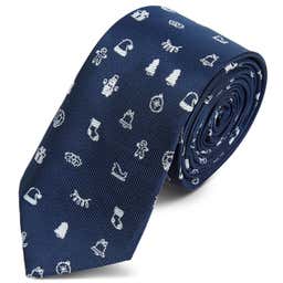 Navy Blue & White Christmas Polyester Tie