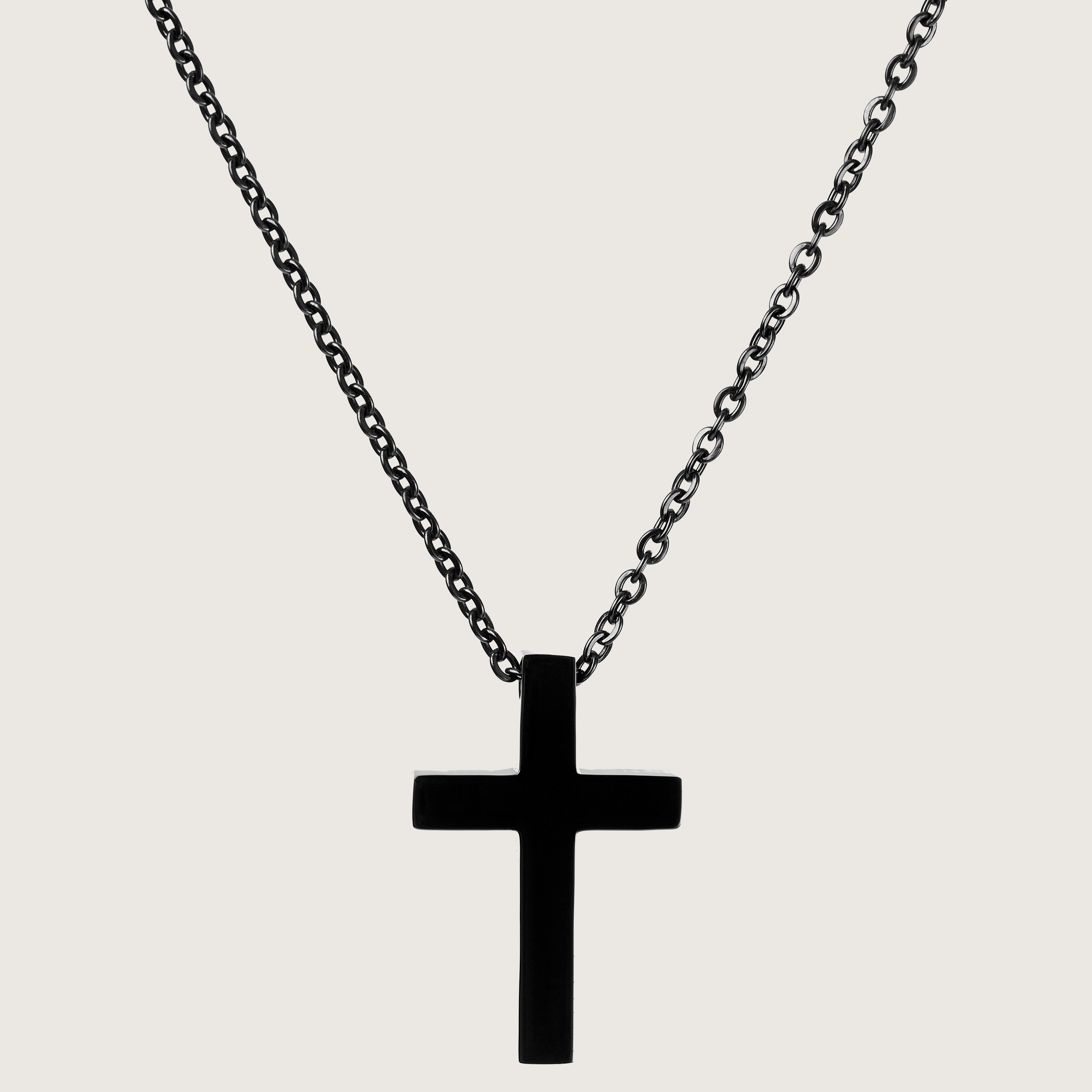 Collana in oro bianco 18k con croce bombata in diamanti neri | GV