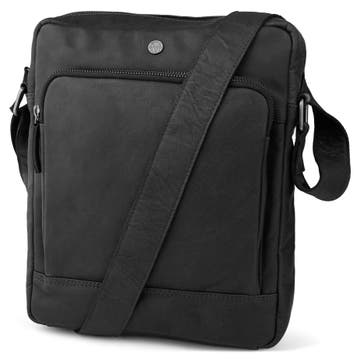 Класическа черна кожена градска чанта Oxford