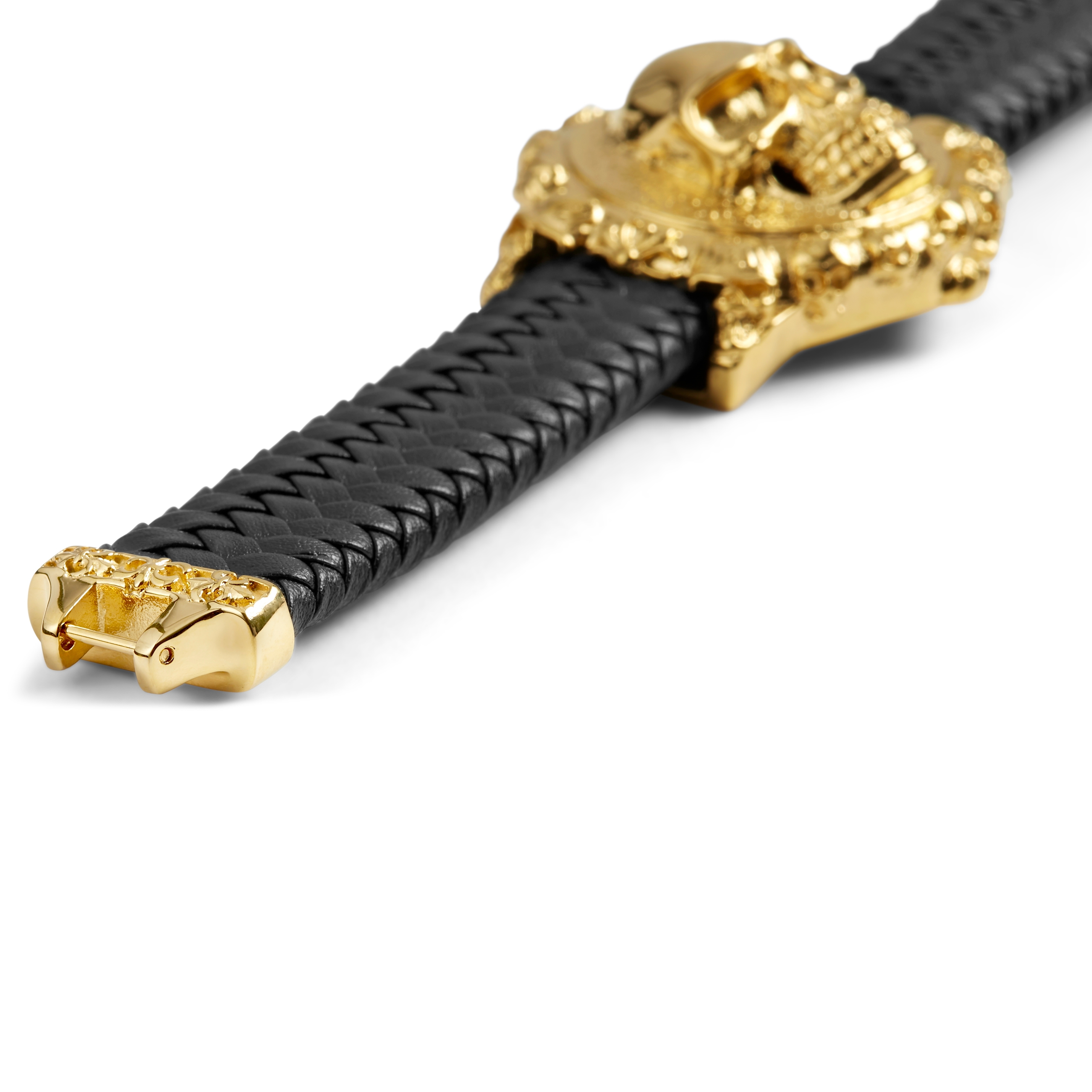 Kullanvärinen pääkalloaiheinen nahkaranneke - 4