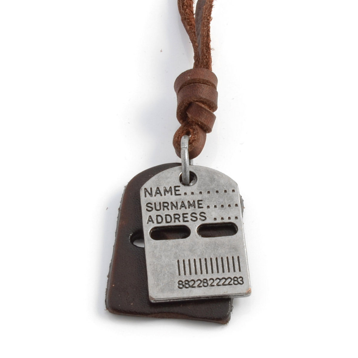 Collier en cuir à pendentif plaque - 1