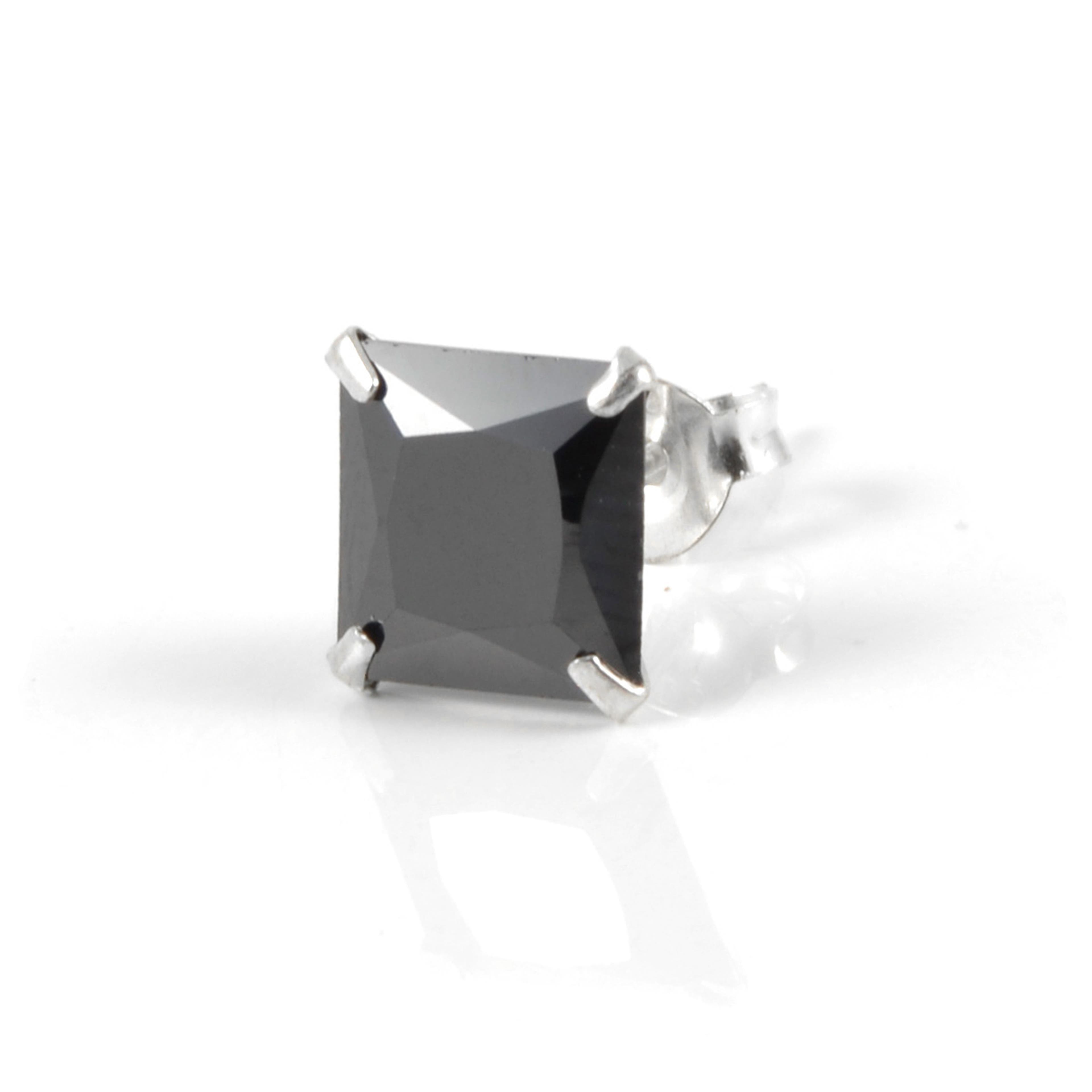 8 mm Black Square Zirconia & 925 Sterling Silver Stud Earring