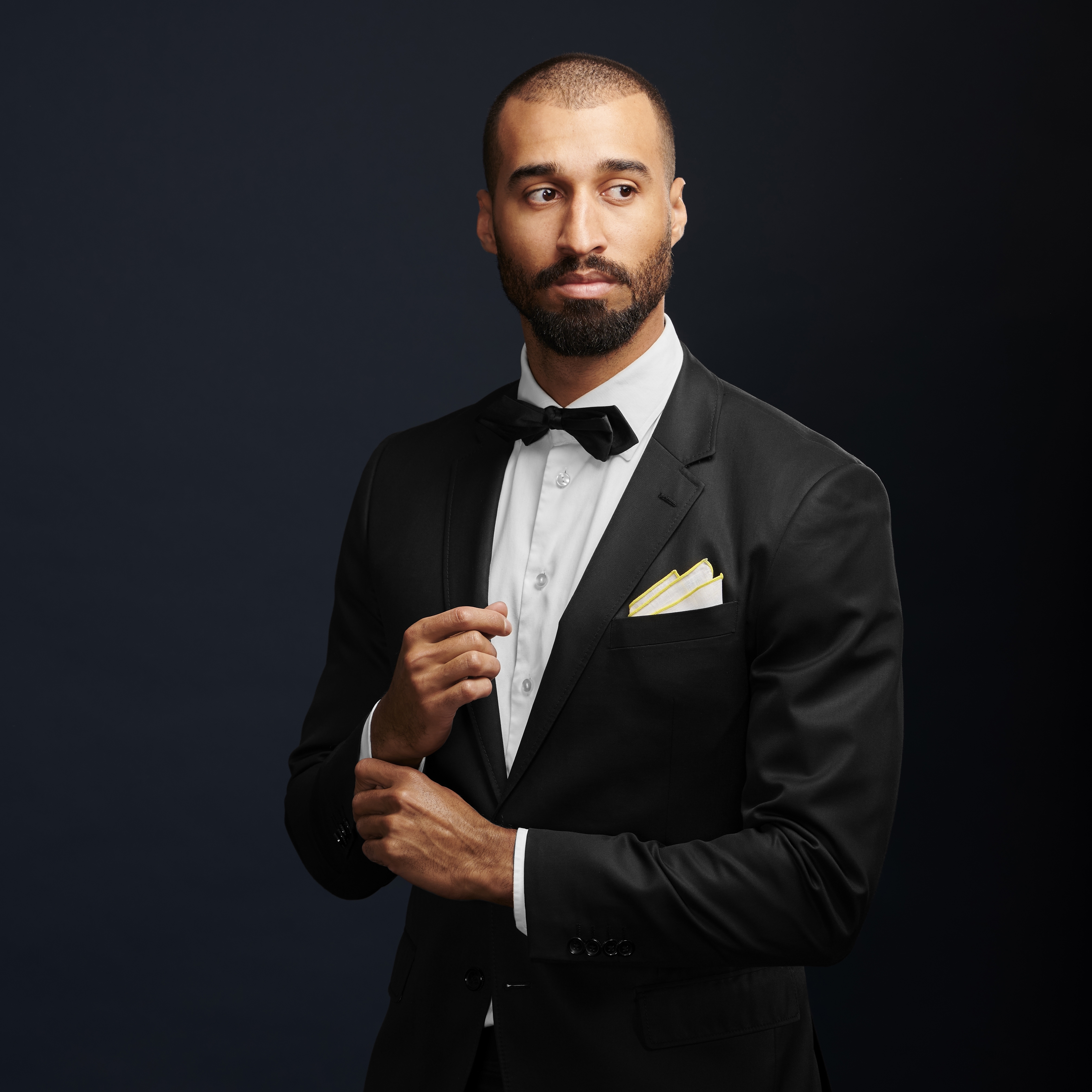 White Pocket Square with Yellow Edges - 4