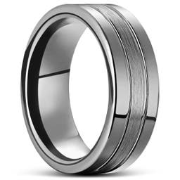 Terra | 8 mm Silver-Tone Double Grooved Tungsten Carbide Ring