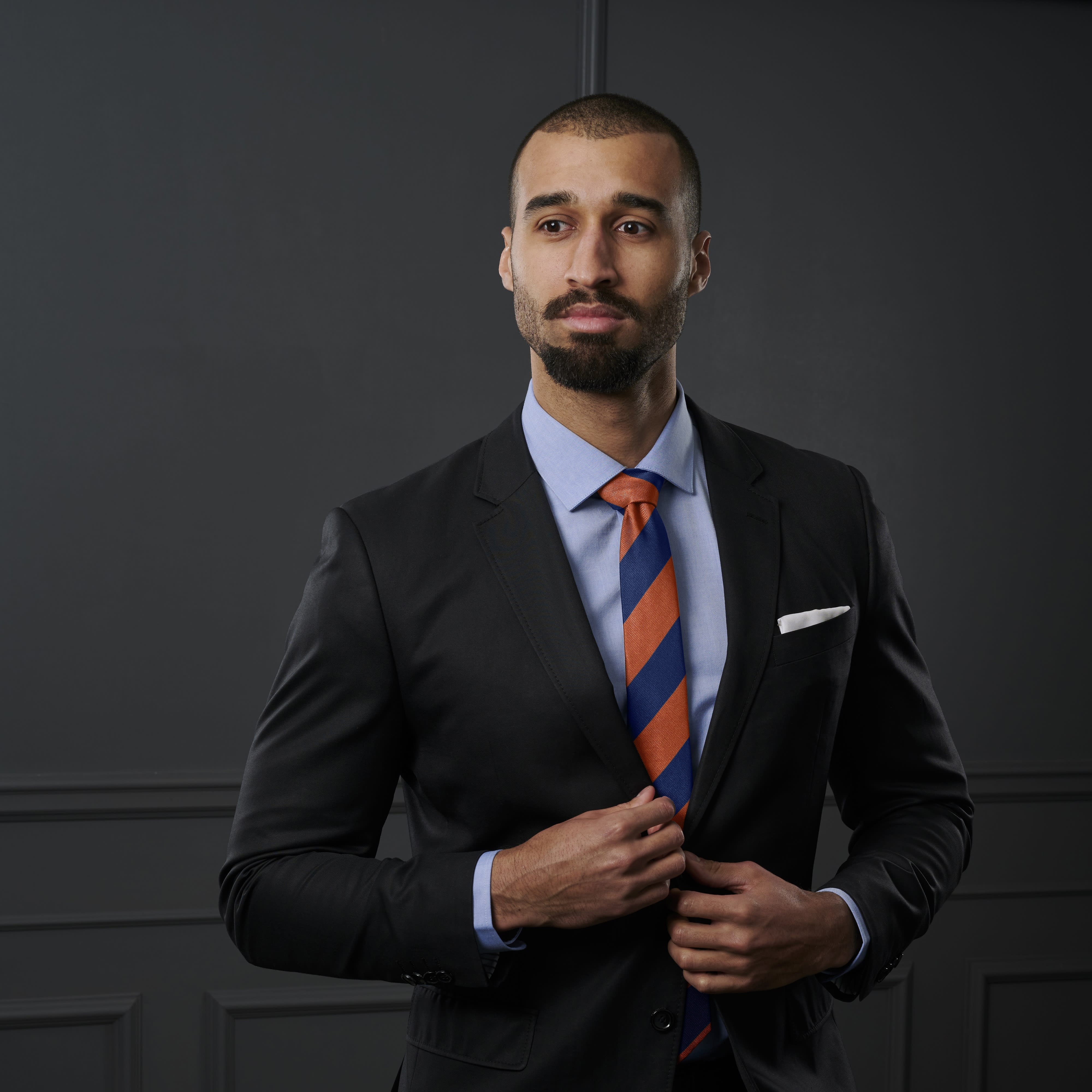 Navy & Orange Stripe Silk 6cm Tie - 4