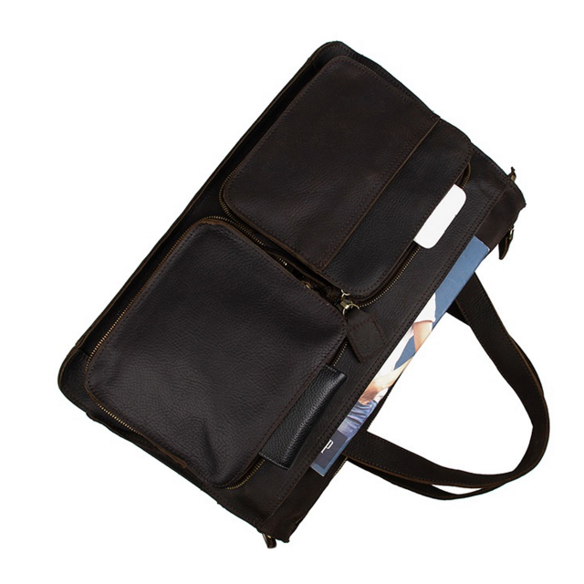 Καφέ Δερμάτινη Τσάντα Ταχυδρόμου Dual Pouch - 7