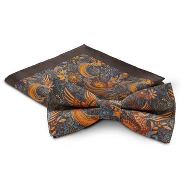 Brown Silk Pre-Tied Bow Tie and Pocket Square Set Brown Silk Pre-Tied Bow Tie and Pocket Square Set