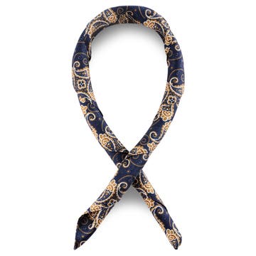 Hedvábný šátek s modrým a zlatým vzorem paisley Hedvábný šátek s modrým a zlatým vzorem paisley