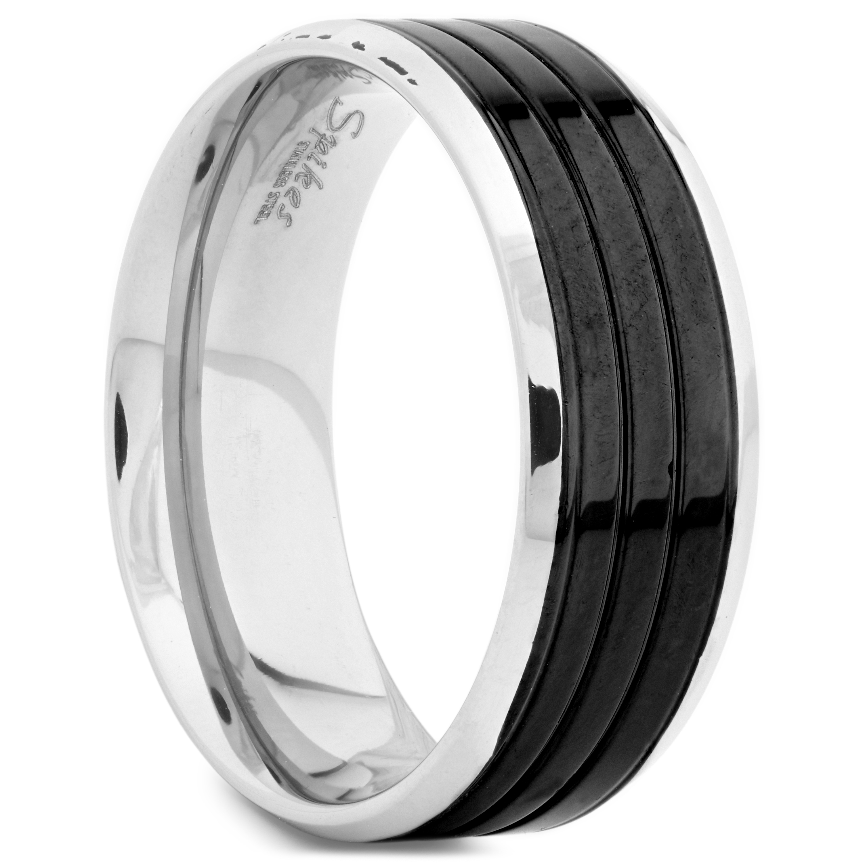 Anello in acciaio con scanalature - 1