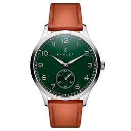 Adrien | Ασημί Ατσάλινο Ρολόι με Πράσινο Καντράν Σμάλτου