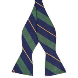 Green & Gold Stripe Navy Silk Self-Tie Bow Tie