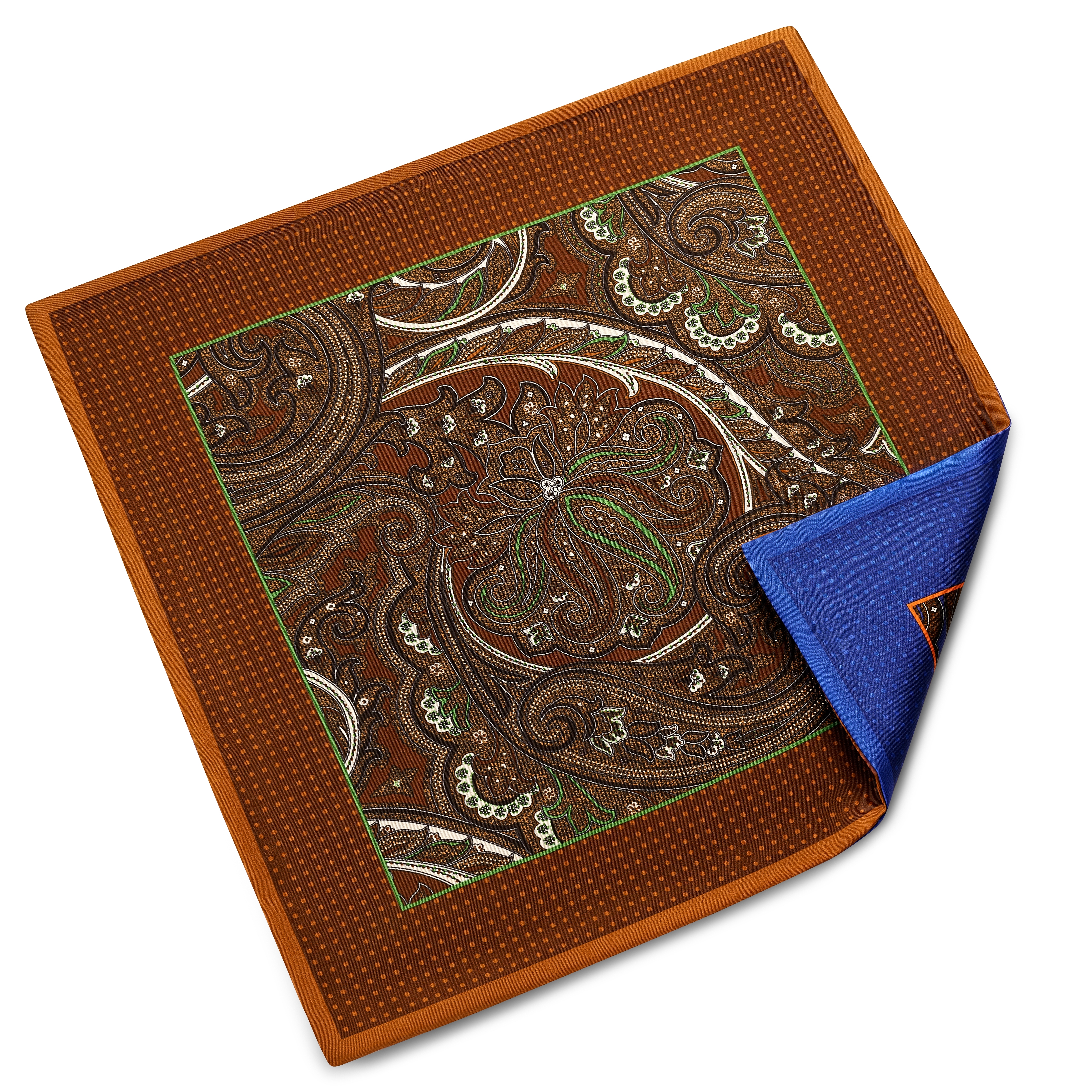 Elegio |   Doppelseitiges Einstecktuch aus blauer und brauner Seide mit Blumenmuster - 3