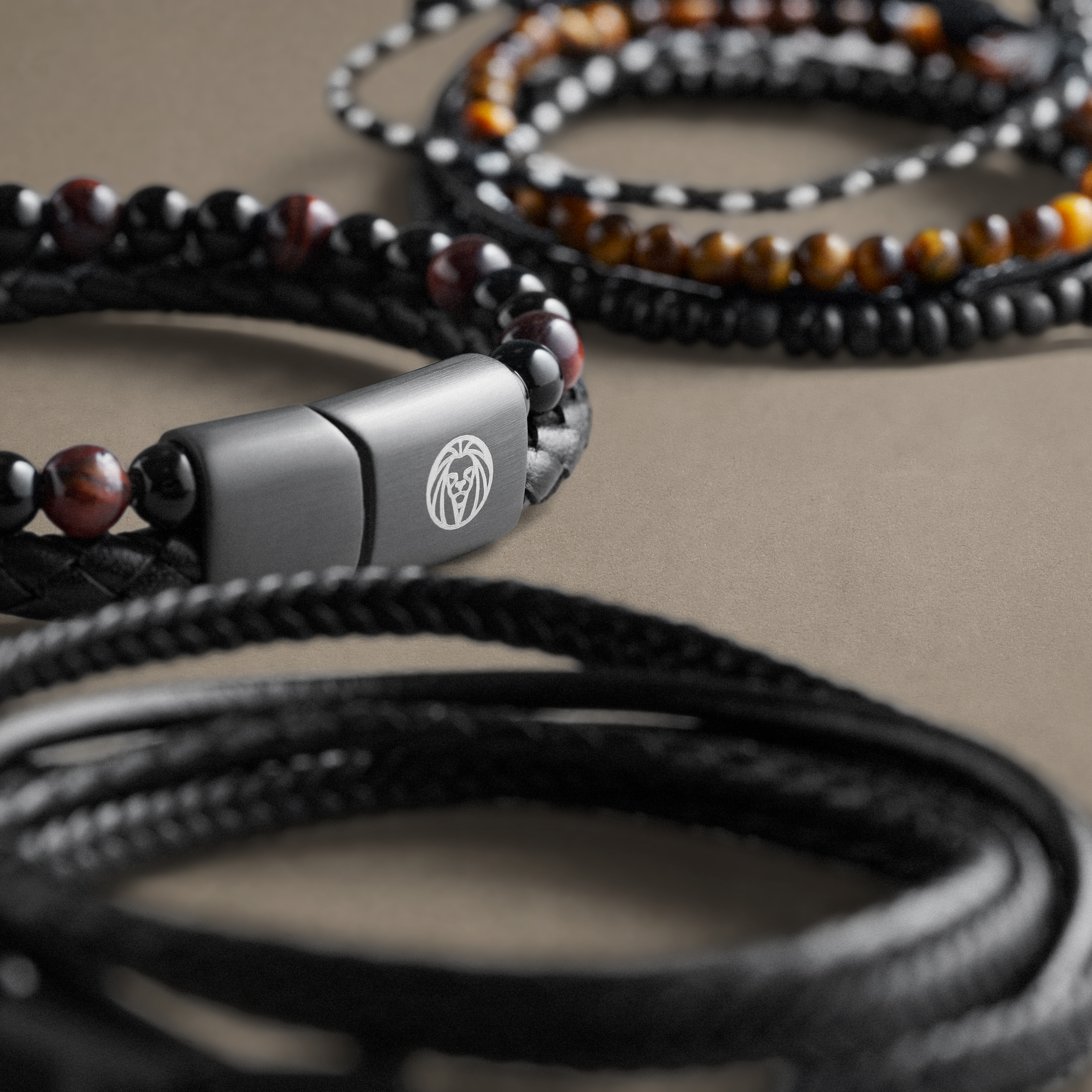 Medium | Black Leather & Tiger's Eye Bracelet Gift Box - 4