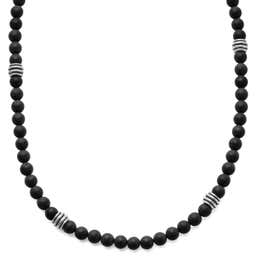 Wave  | Silver-Tone & Dark Grey Wood Surfer Beaded Necklace