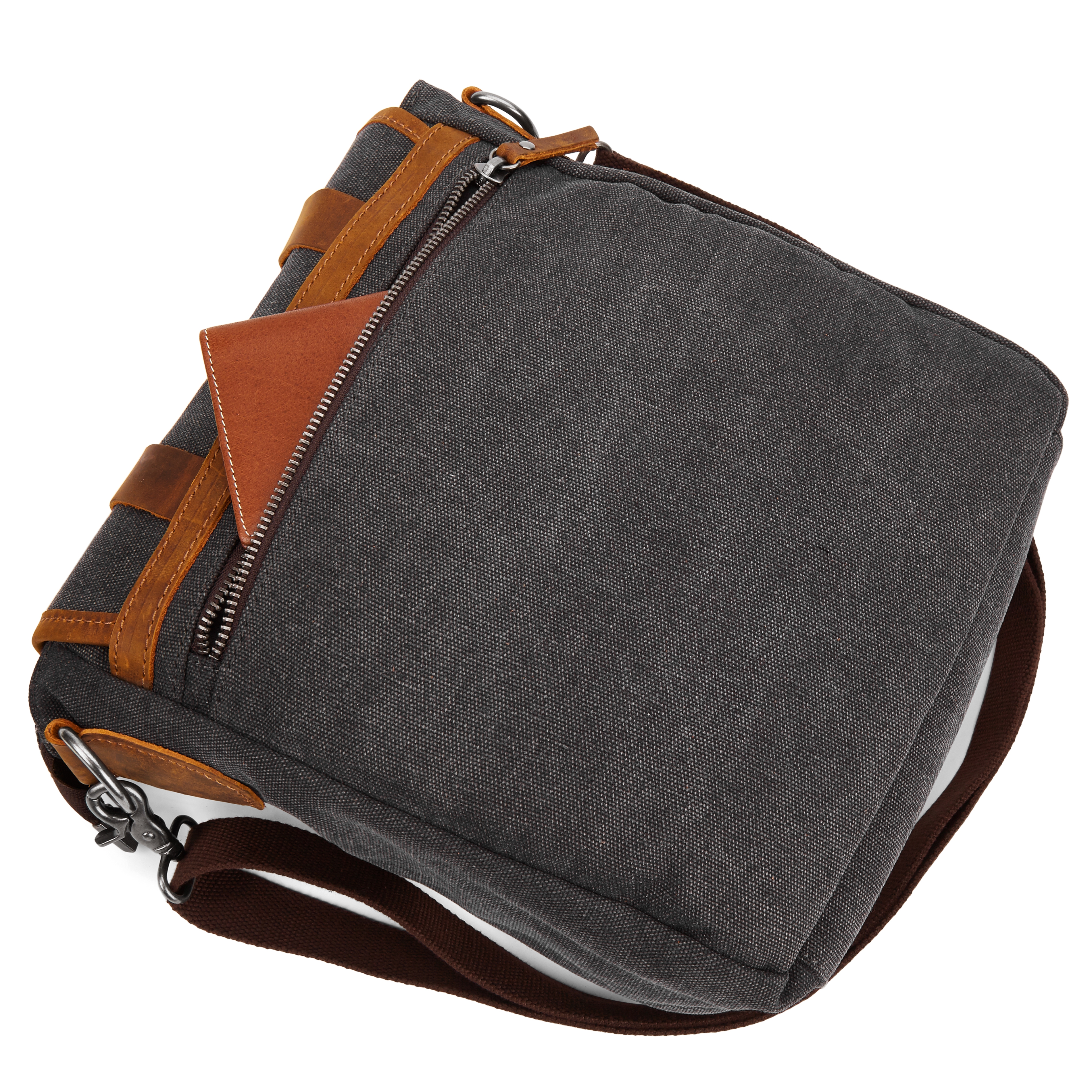 Tarpa, Slim Graphite Canvas & Tan Leather Messenger Bag, In stock!