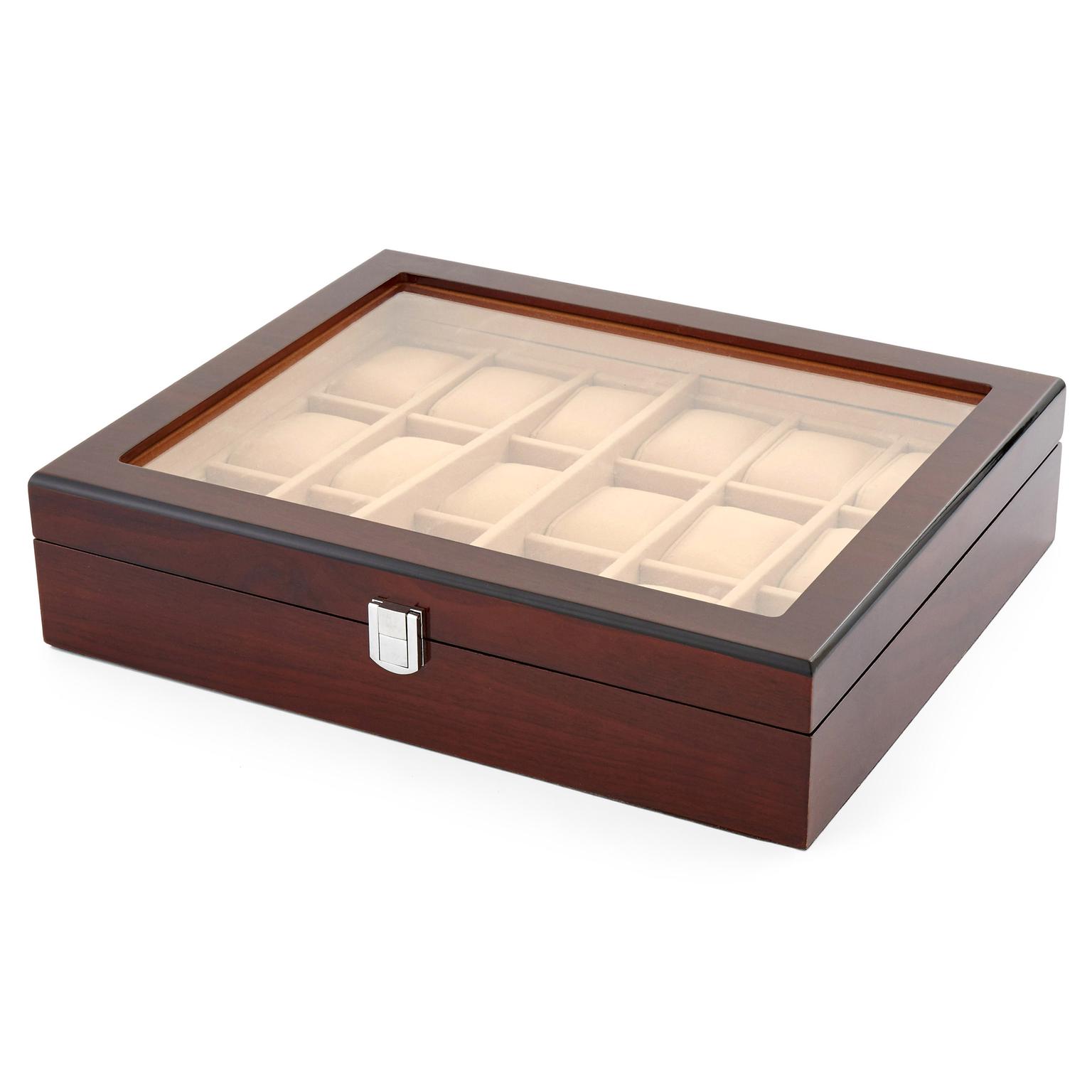 Caja para 18 relojes en madera de castaño Caja para 18 relojes en madera de castaño