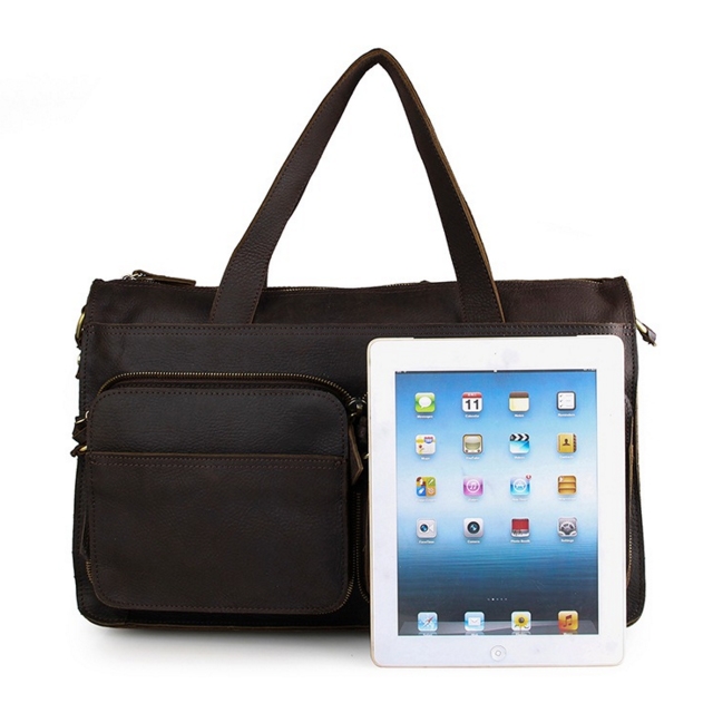 Brown Dual Pouch Leather Satchel - 3