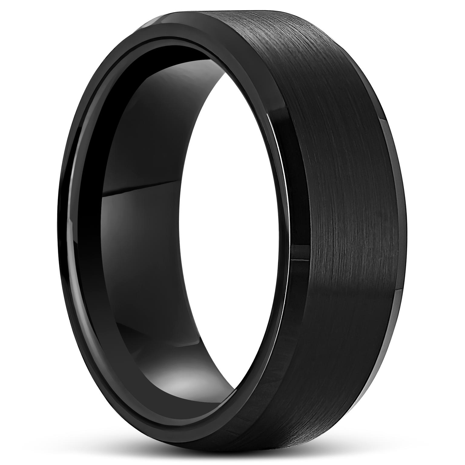 Terra | 8 mm juodas volframo karbido žiedas su nuožulniais kraštais Terra | 8 mm juodas volframo karbido žiedas su nuožulniais kraštais