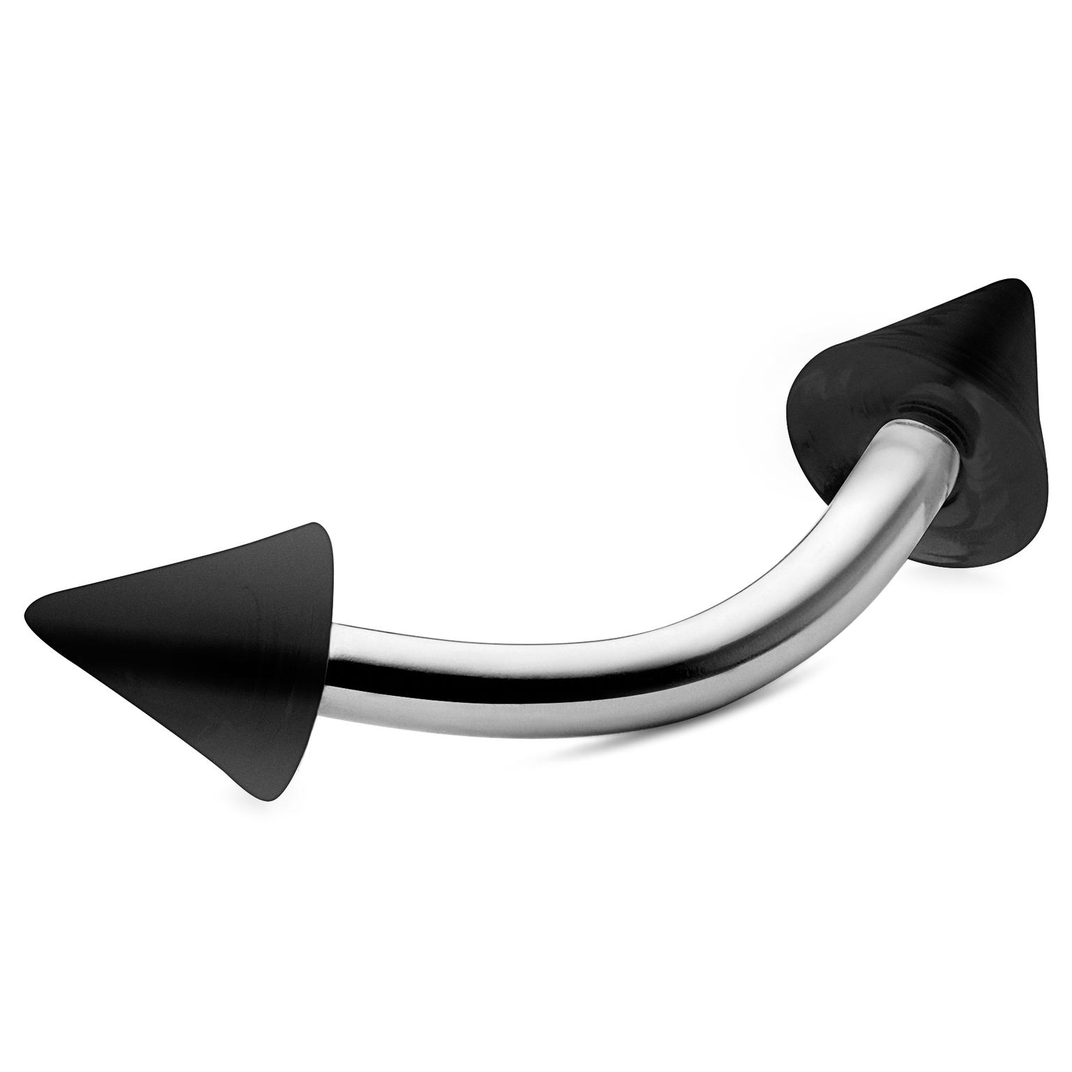 8 mm Silverfärgad Banana Barbell i Rostfritt Stål med Spetsar i Svart Akryl 8 mm Silverfärgad Banana Barbell i Rostfritt Stål med Spetsar i Svart Akryl