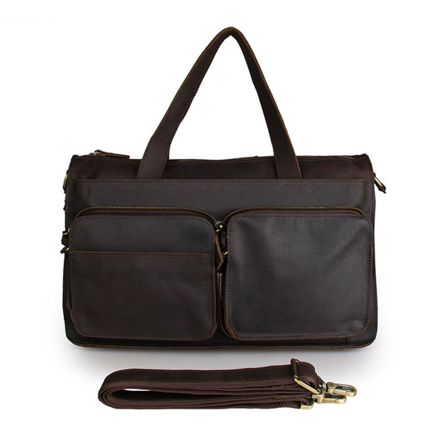 Καφέ Δερμάτινη Τσάντα Ταχυδρόμου Dual Pouch - 12