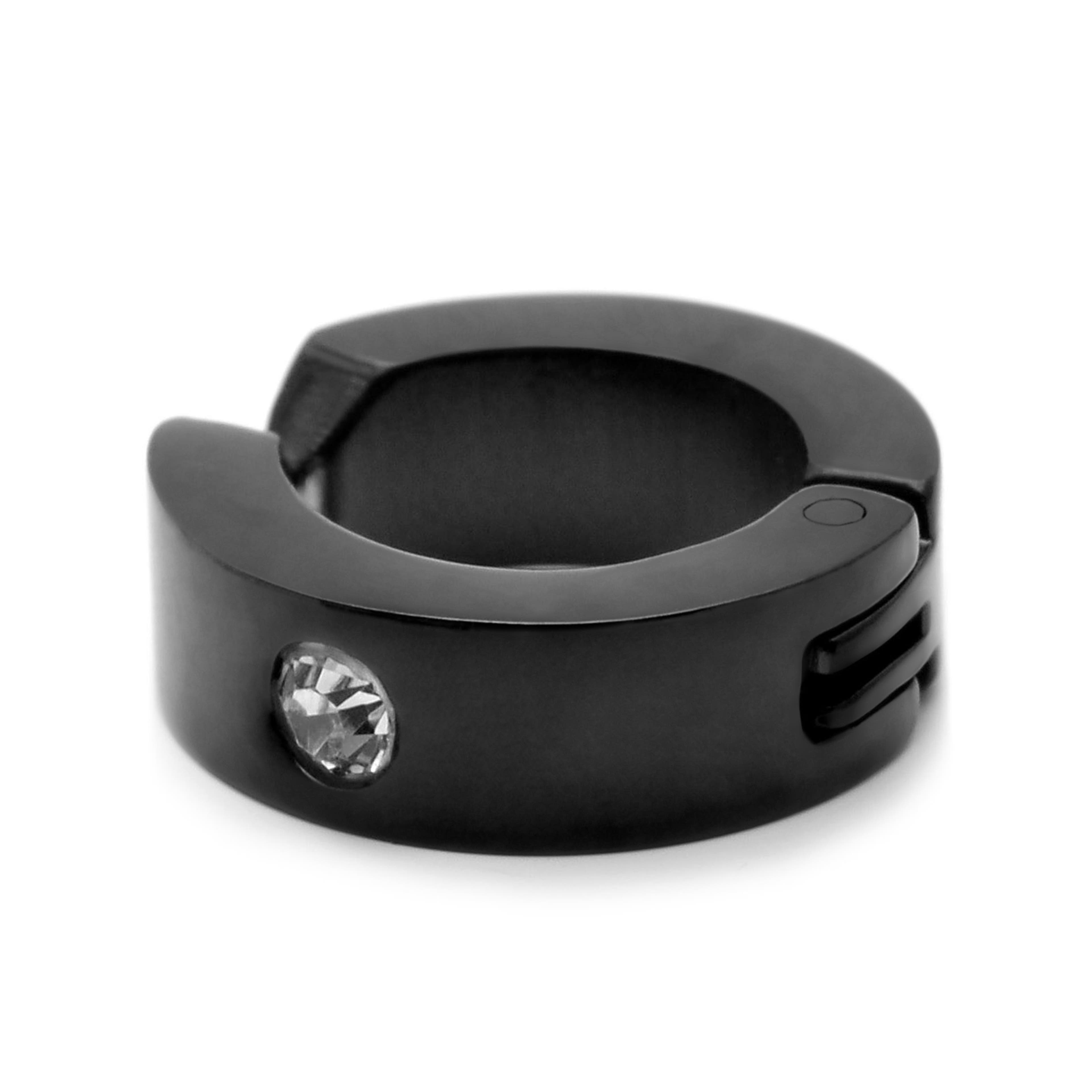 Black Stainless Steel & Zirconia Clip-on Hoop Earring