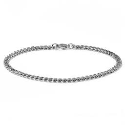 4mm Silver-Tone Stainless Steel Curb Chain Bracelet