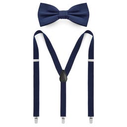 Navy Blue Pre-Tied Bow Tie & Braces Set