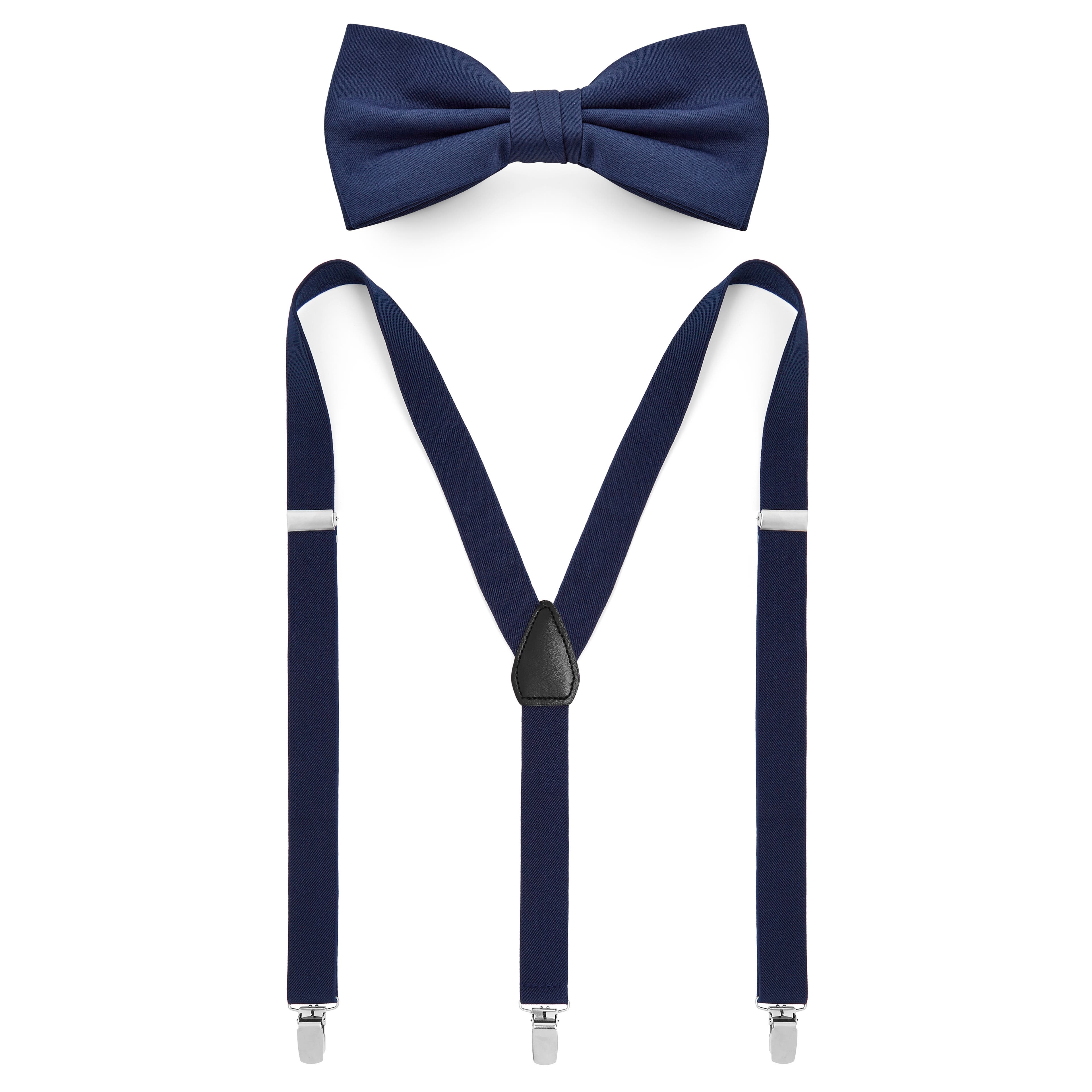 Navy Blue Pre-Tied Bow Tie & Braces Set