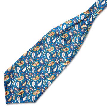Virtuo | Blauwe en gele zijden stropdassjaal met paisleymotief Virtuo | Blauwe en gele zijden stropdassjaal met paisleymotief