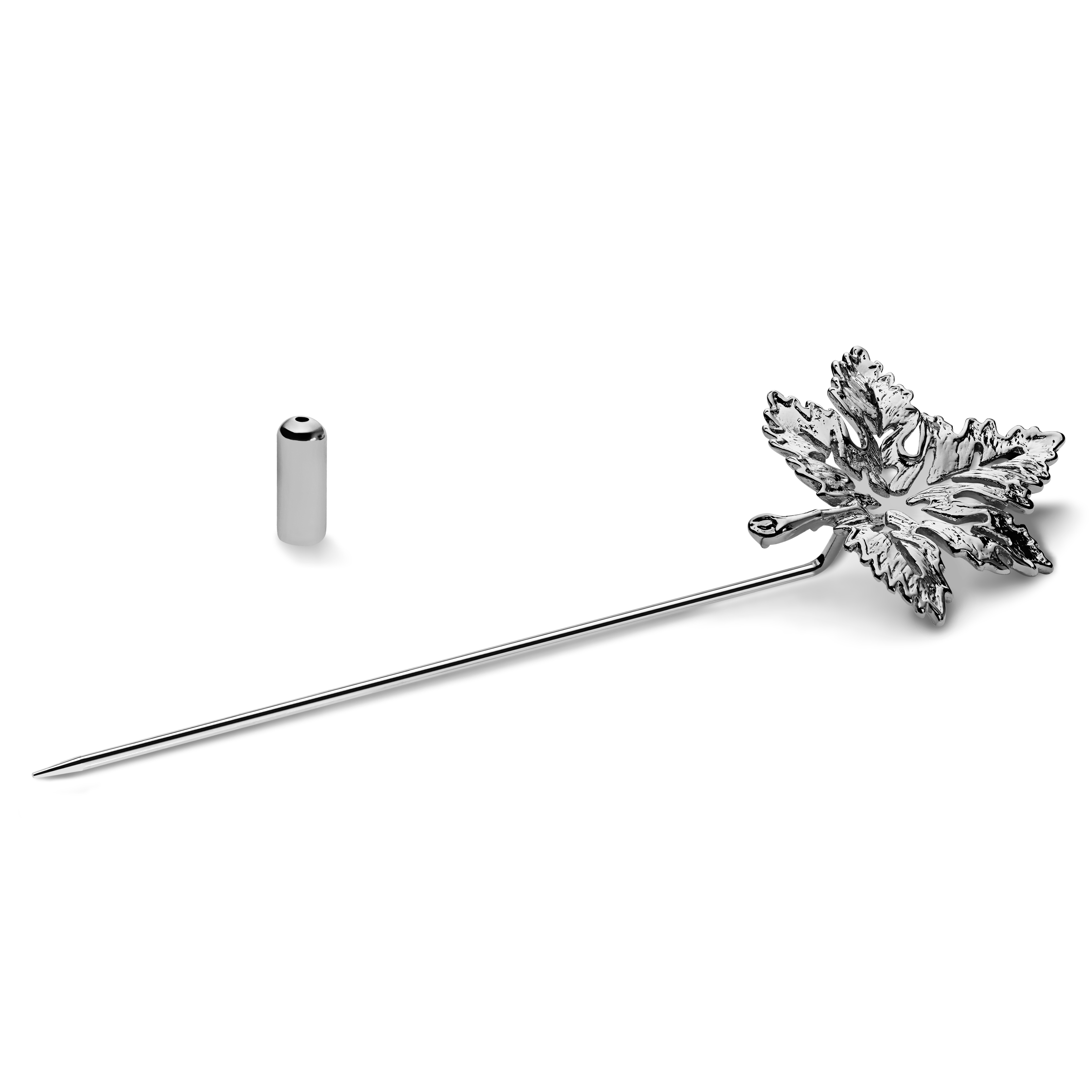 Silver-Tone Hollow Maple Leaf Lapel Pin - 2