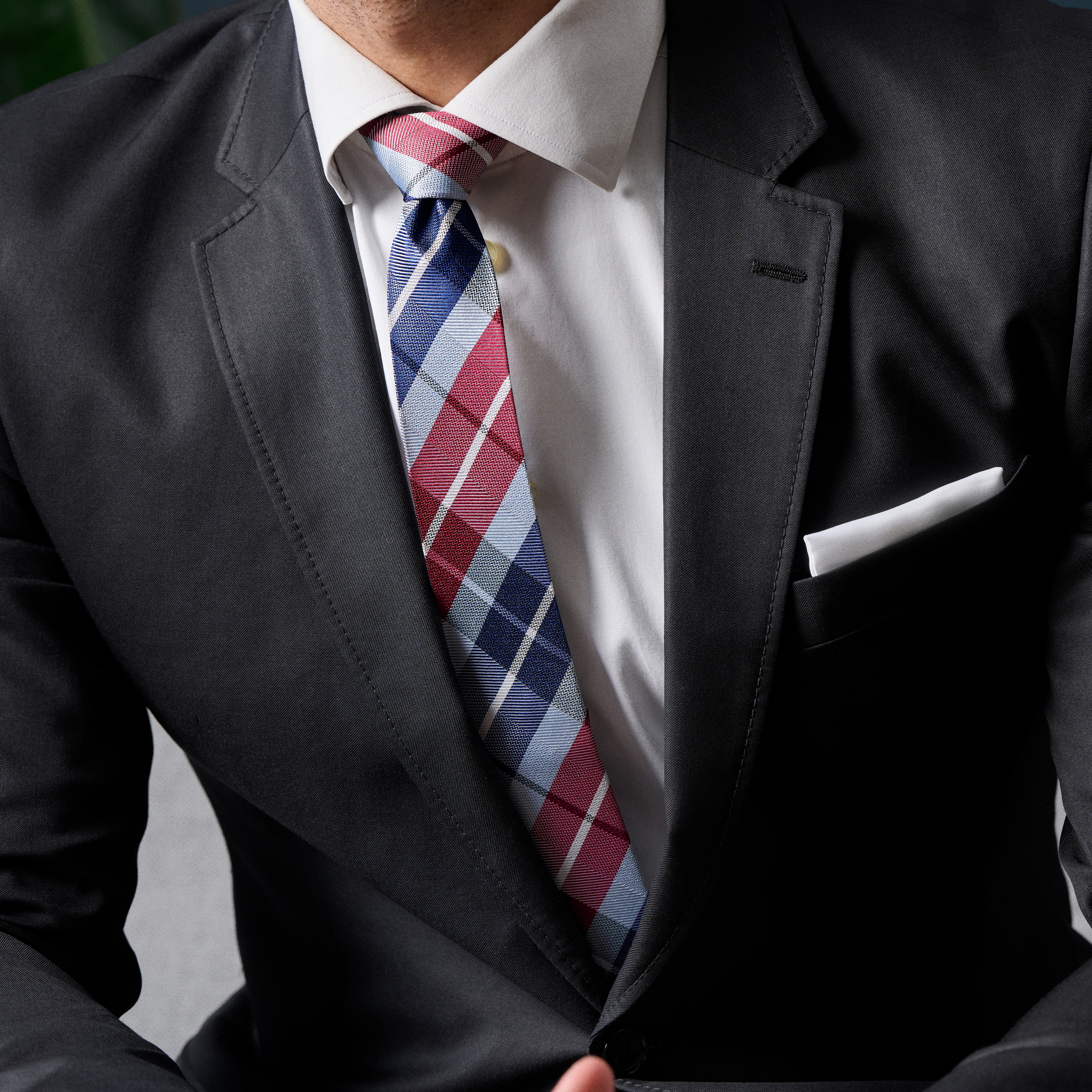 Cravate en soie à motif à carreaux bleu et bordeaux | 6 cm - 3