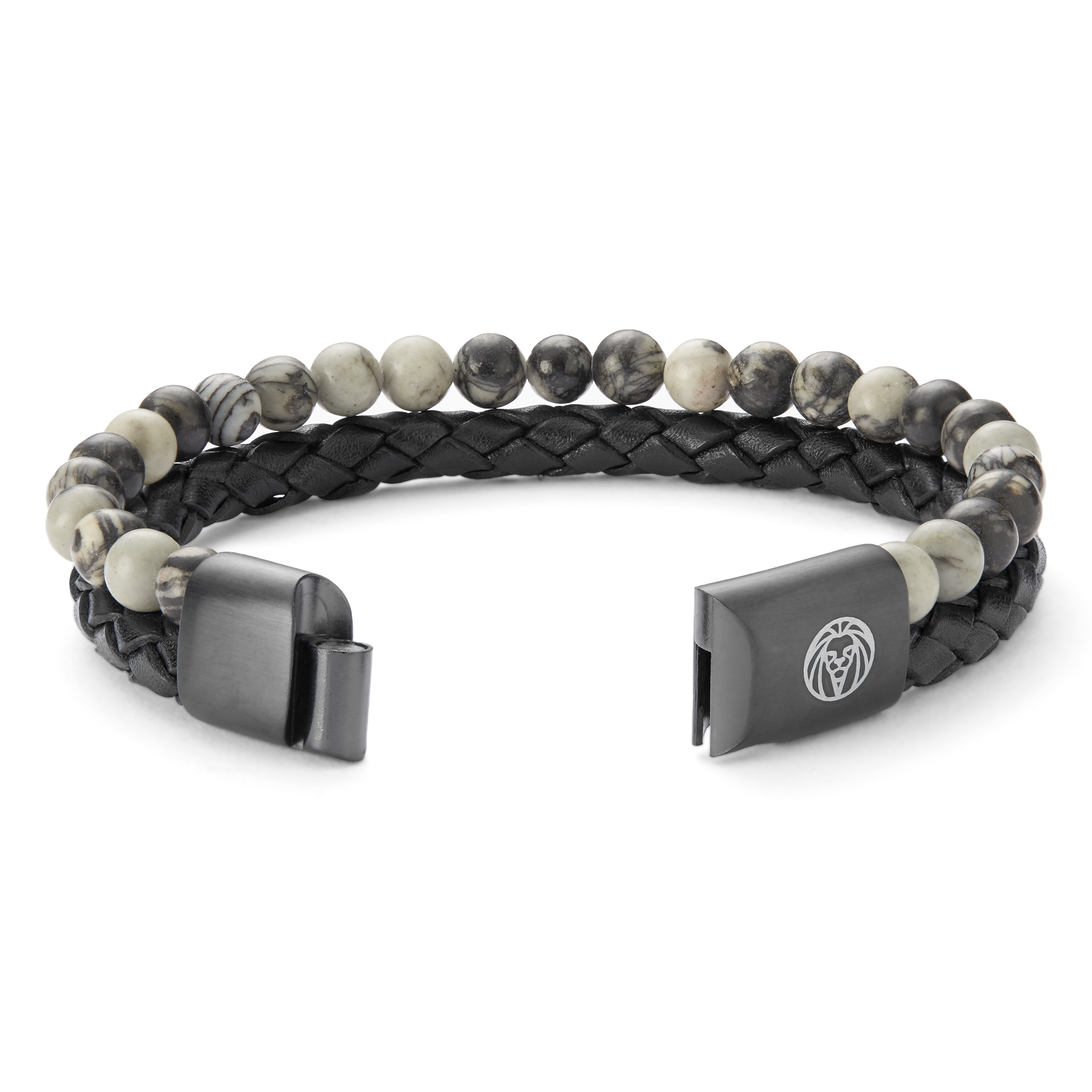 Grey Stone & Leather Icon Bracelet  - 7
