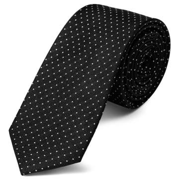 Cravatta nera in seta da 6 cm con motivo a pois