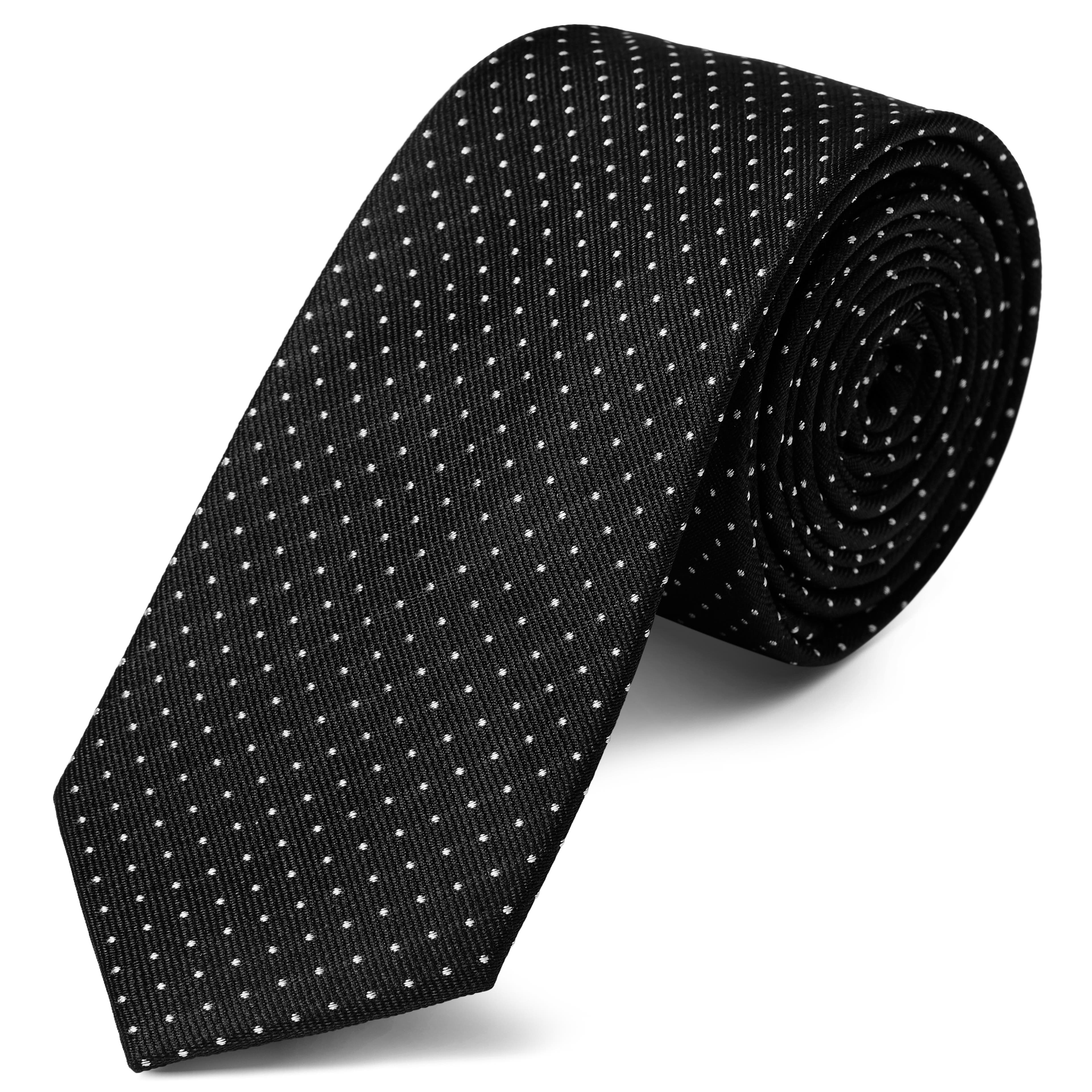 Hodvábna 6 cm čierna kravata s bielymi bodkami