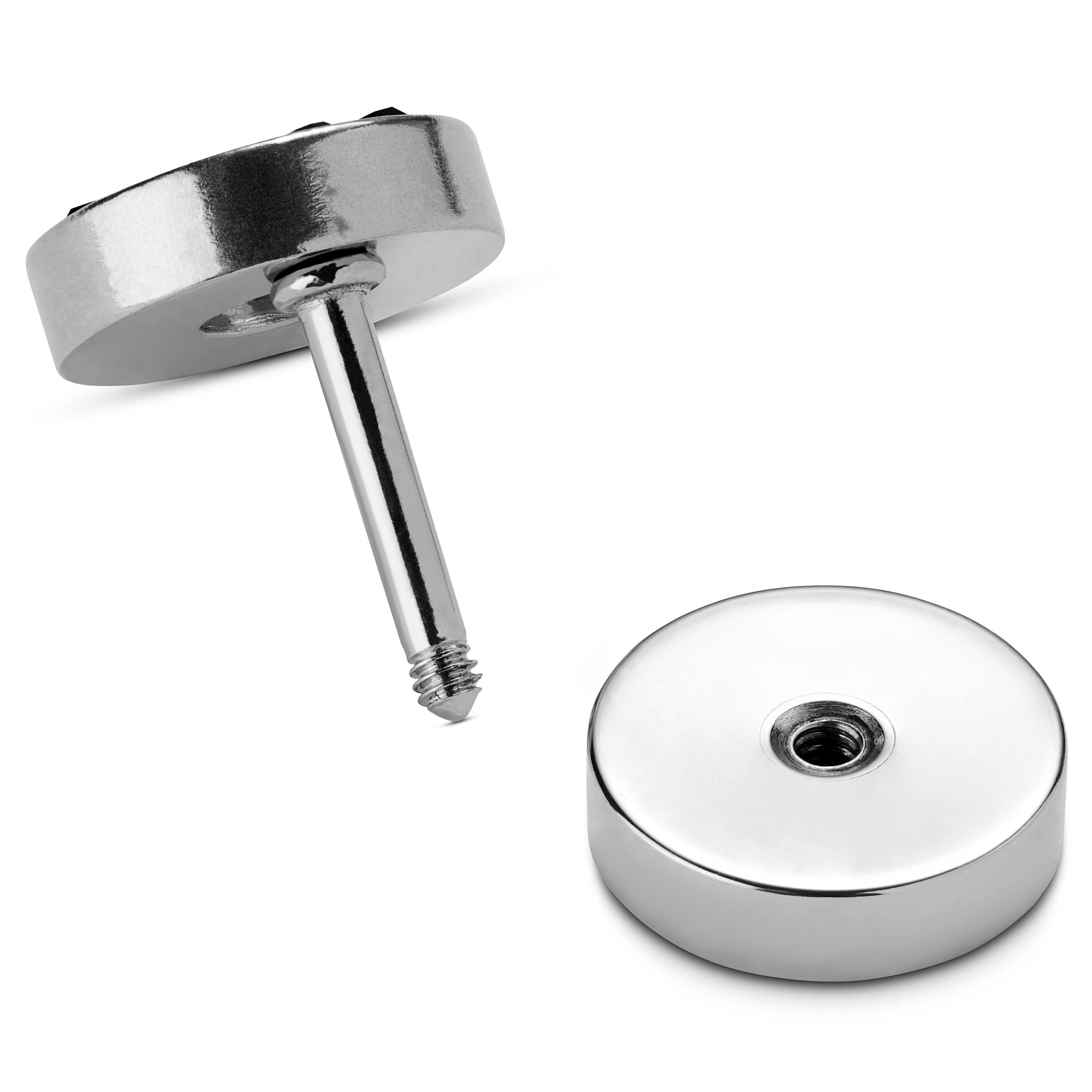 Boucle d'oreille ronde argentée de 8 mm avec zircones noires  - 2