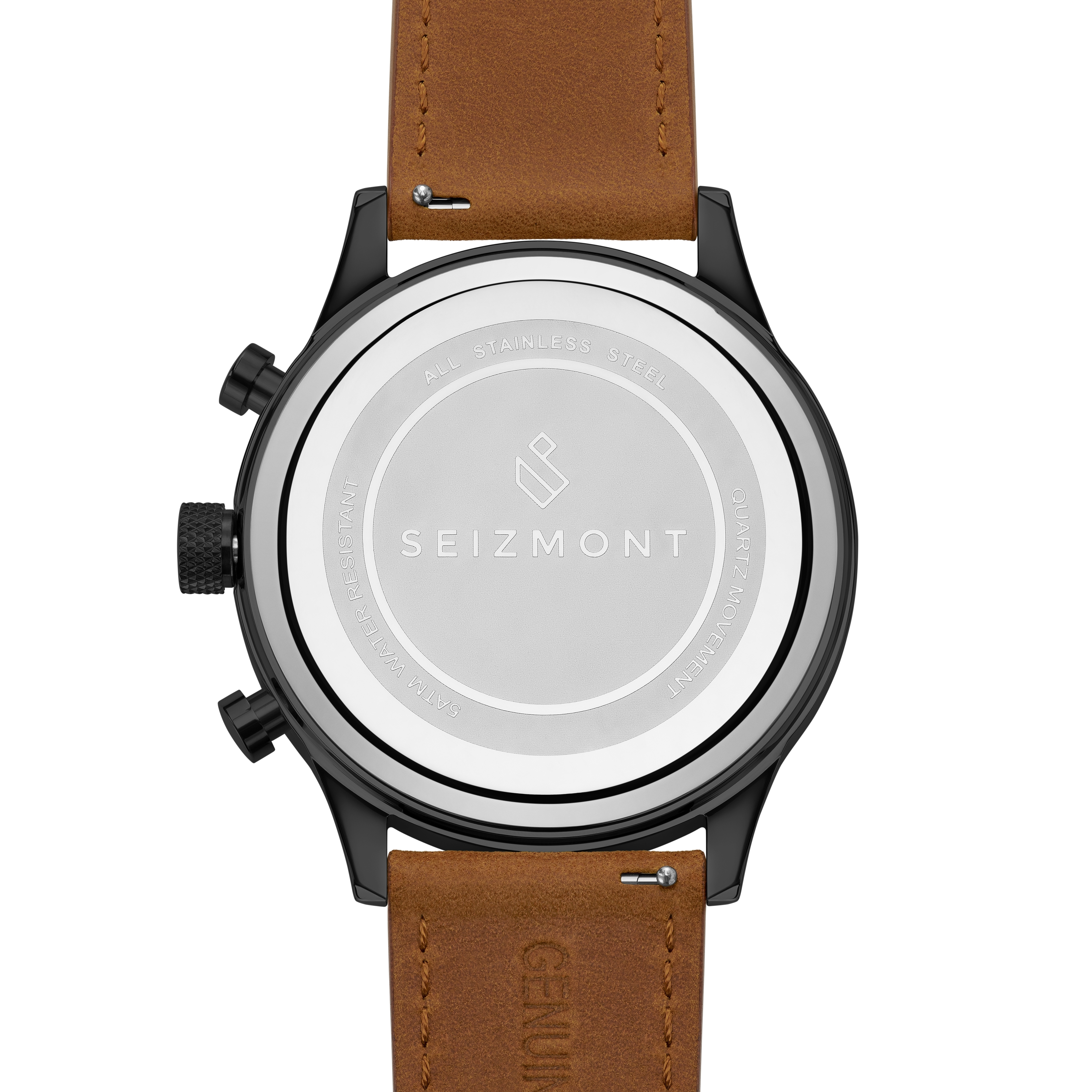 Troika II | Black Dual-Time Watch With Black Dial, Silver-Tone Markers & Brown Leather Strap - 3