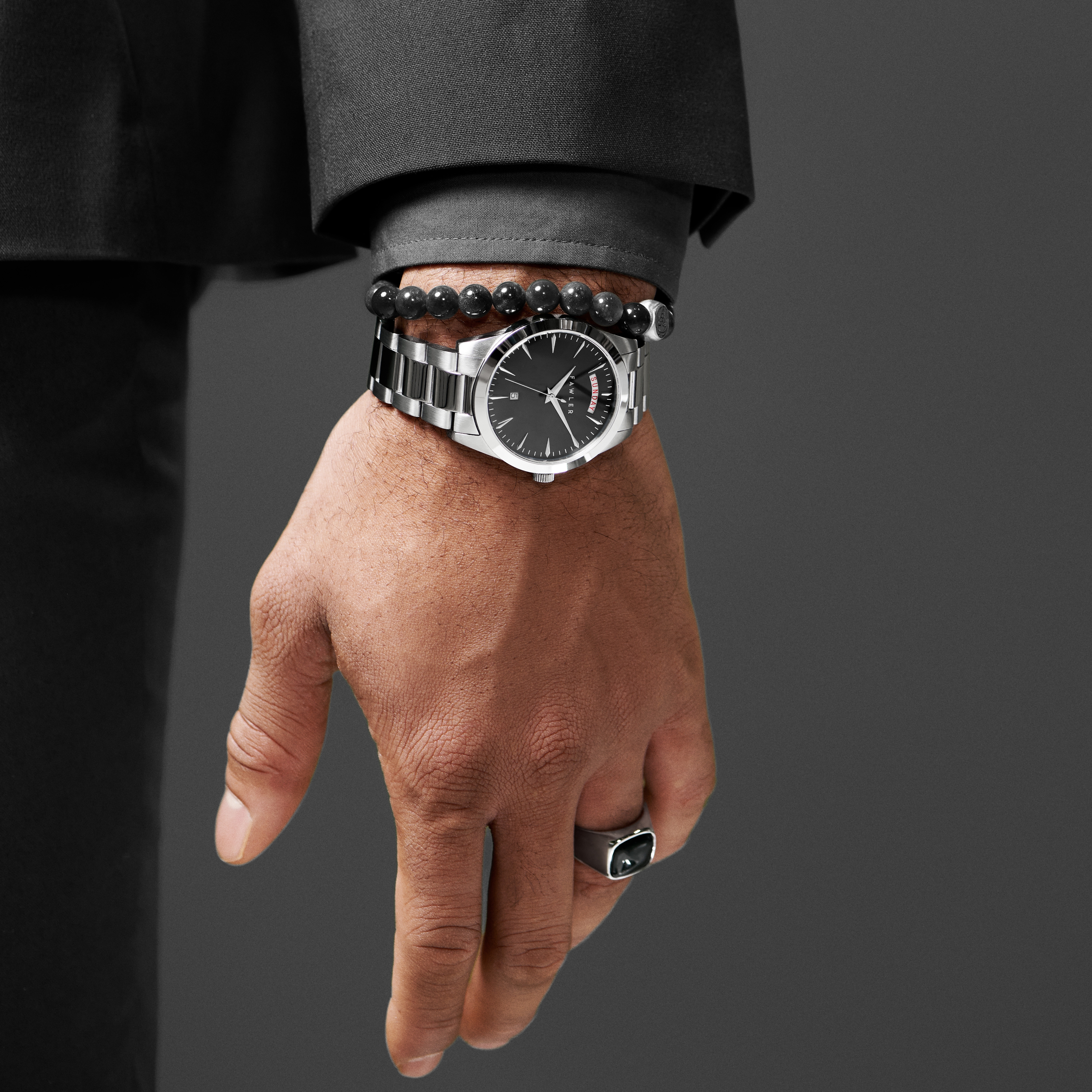 Eric | Zwart en Zilverkleurig Roestvrijstalen Horloge met Dag en Datum - 2