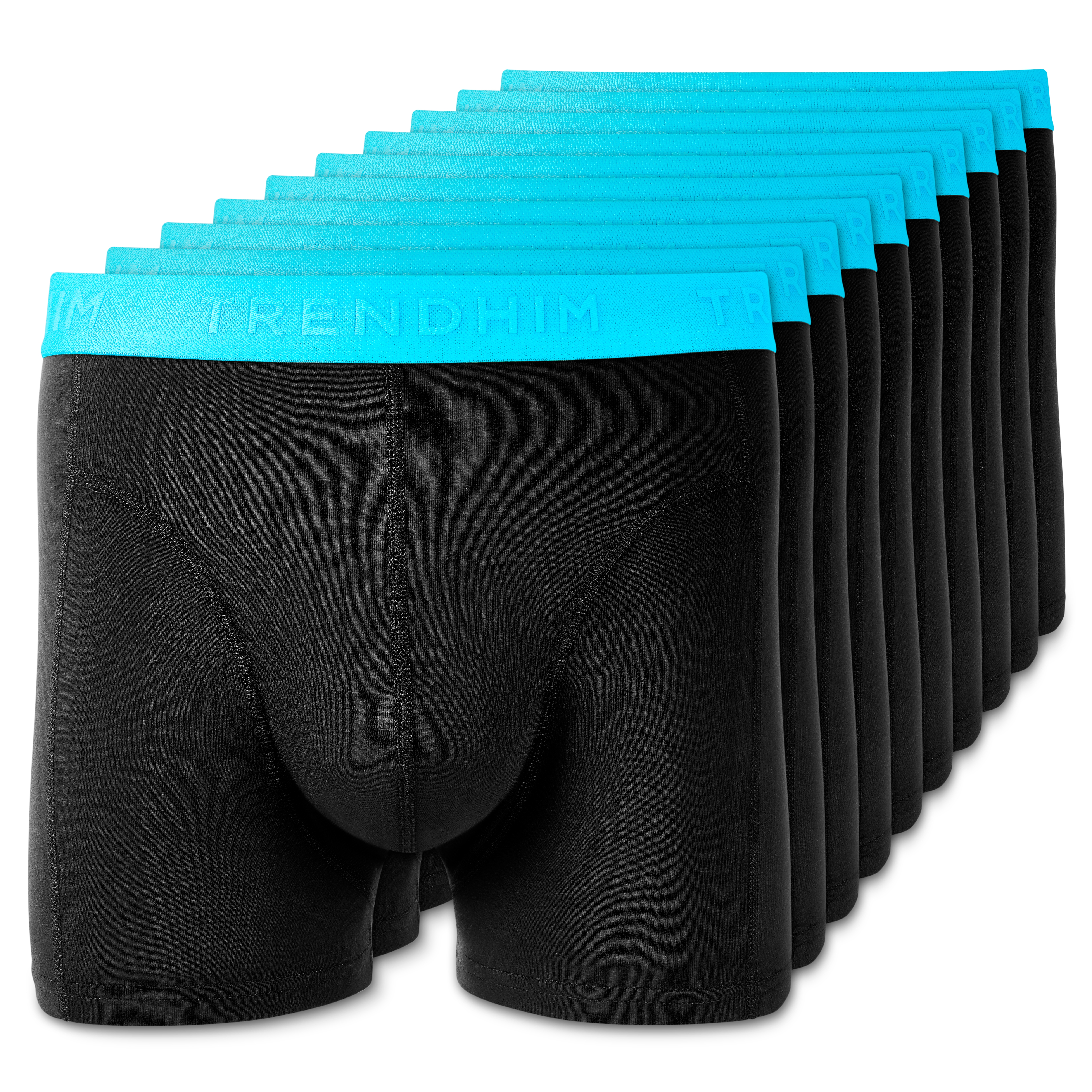 M - FlexFeel | 10-Pak Sorte Boxershorts i Bomuld m. Neonblå Linning - 1