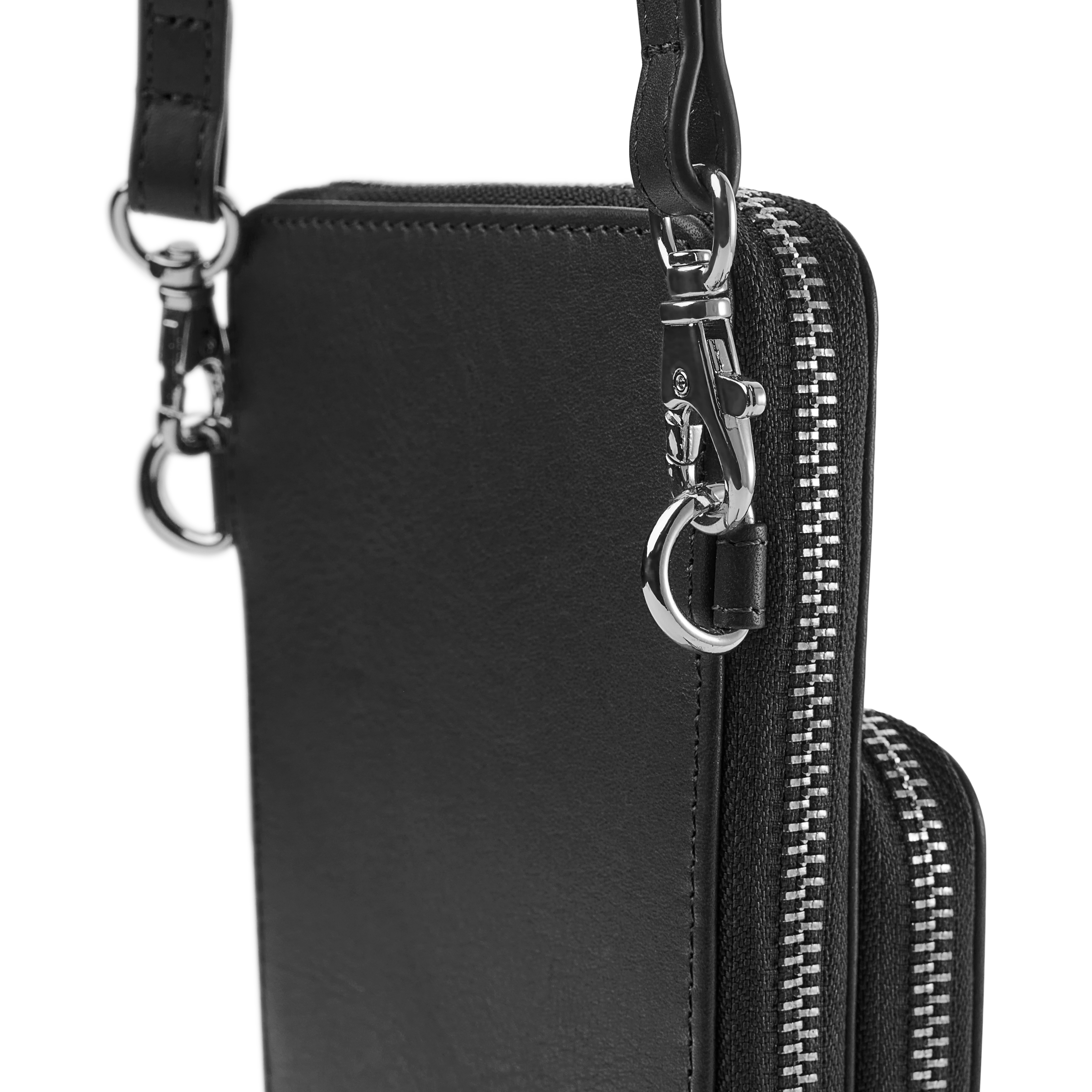 Μαύρο Δερμάτινο Τσαντάκι Για Κινητό Με Τσέπη Για Πορτοφόλι - 5