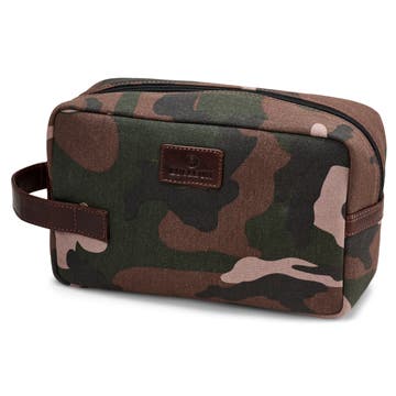 Leaf Pattern Camoflage Canvas & Buffalo Leather Toiletry Bag Leaf Pattern Camoflage Canvas & Buffalo Leather Toiletry Bag