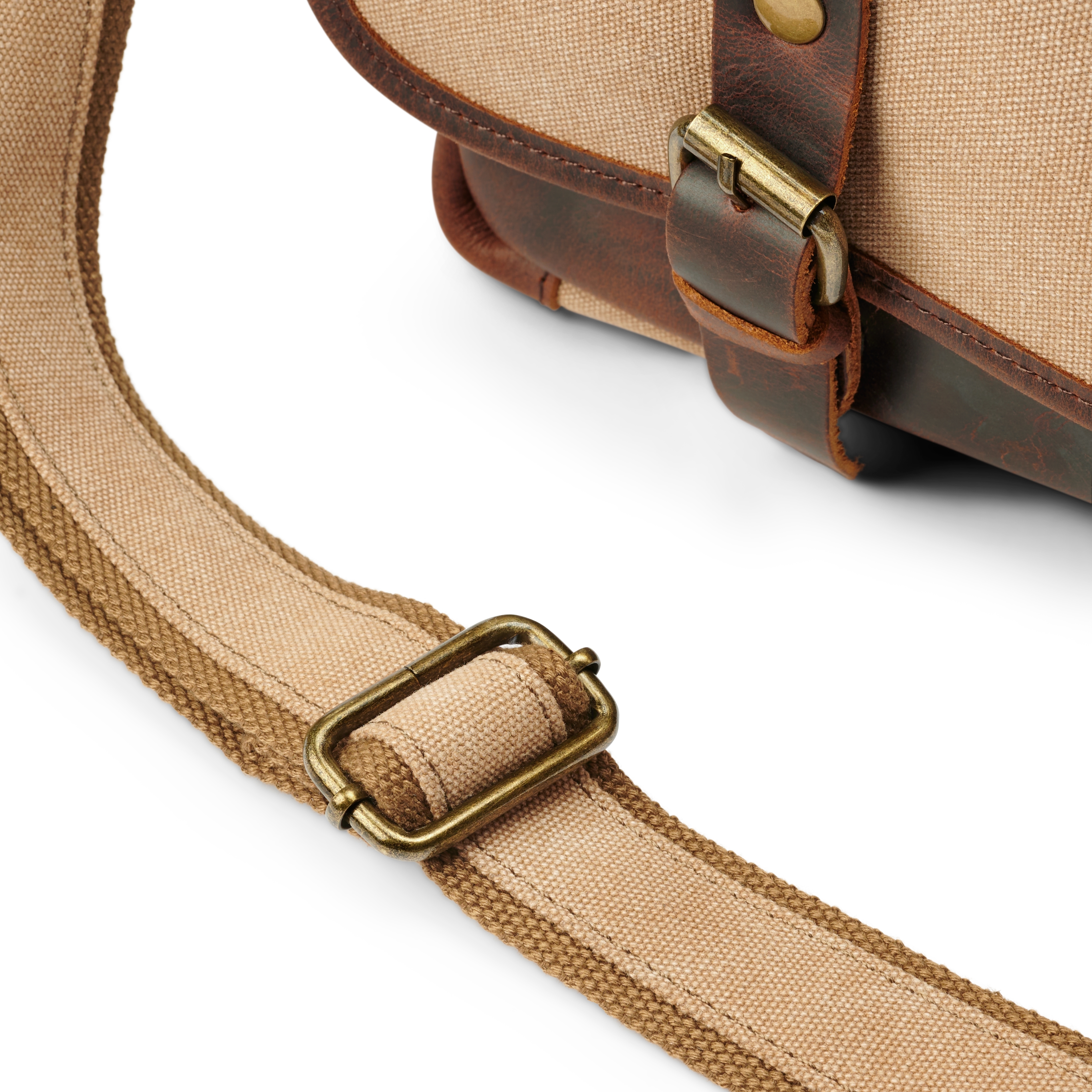 Vintage-Style Tan Canvas & Leather Messenger Bag | In stock