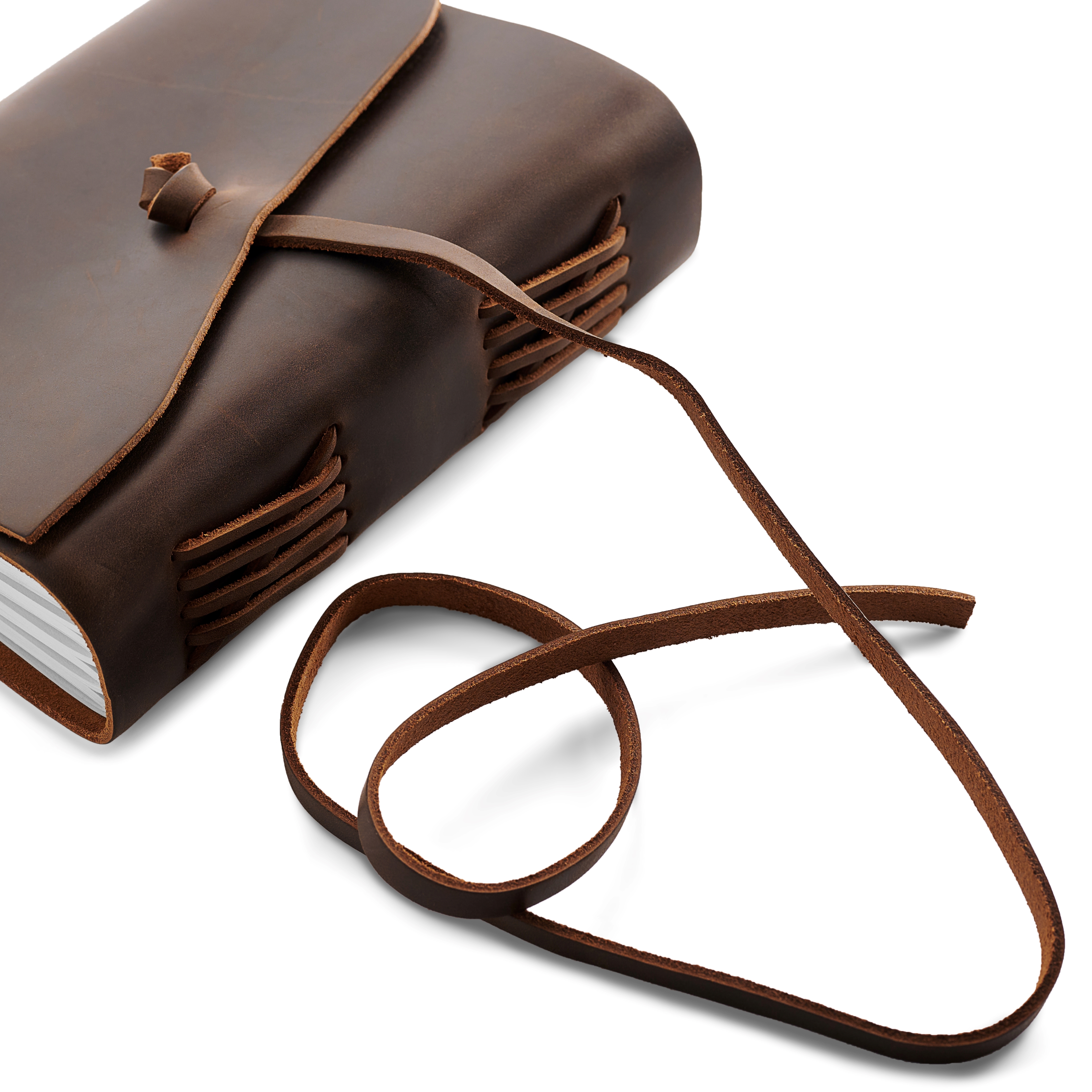 Notizbuch | Dunkelbraunes Leder | Wickelriemen - 4