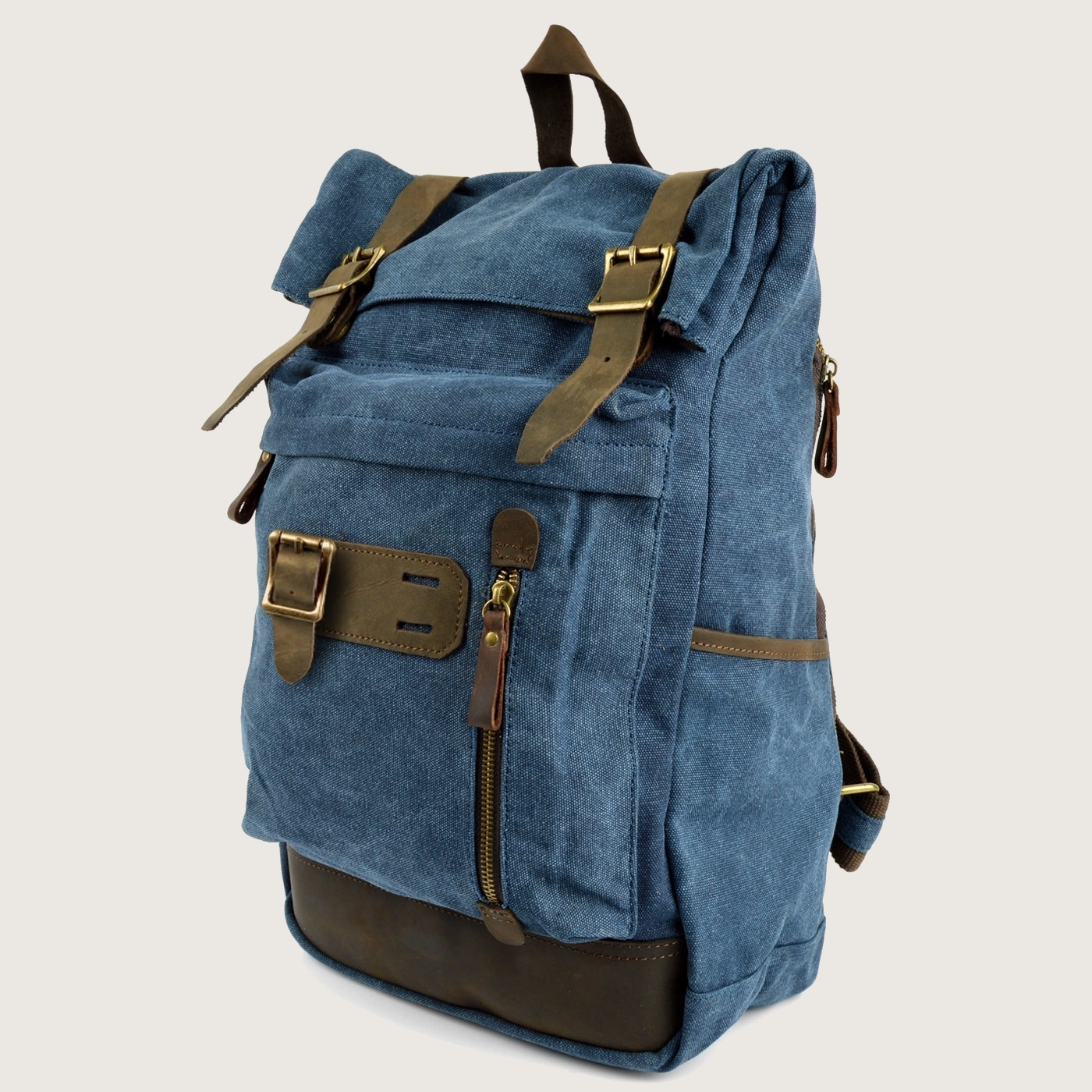 Stylish Teal Canvas Backpack with Brown Leather Trim. Bovine Leather Backpack - Turquoise – Modern Rugged Leather main image 4