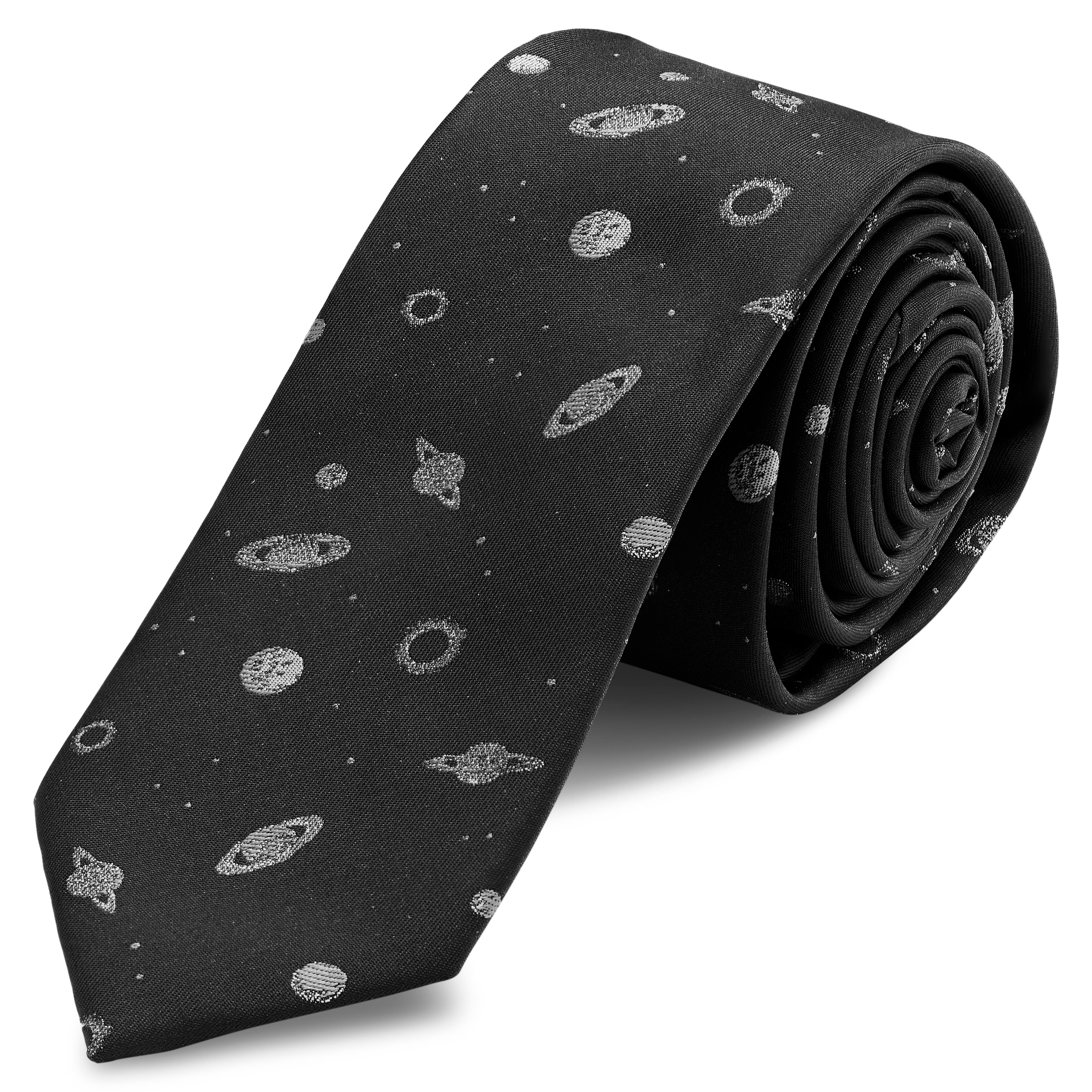 Czarny wąski krawat w planety