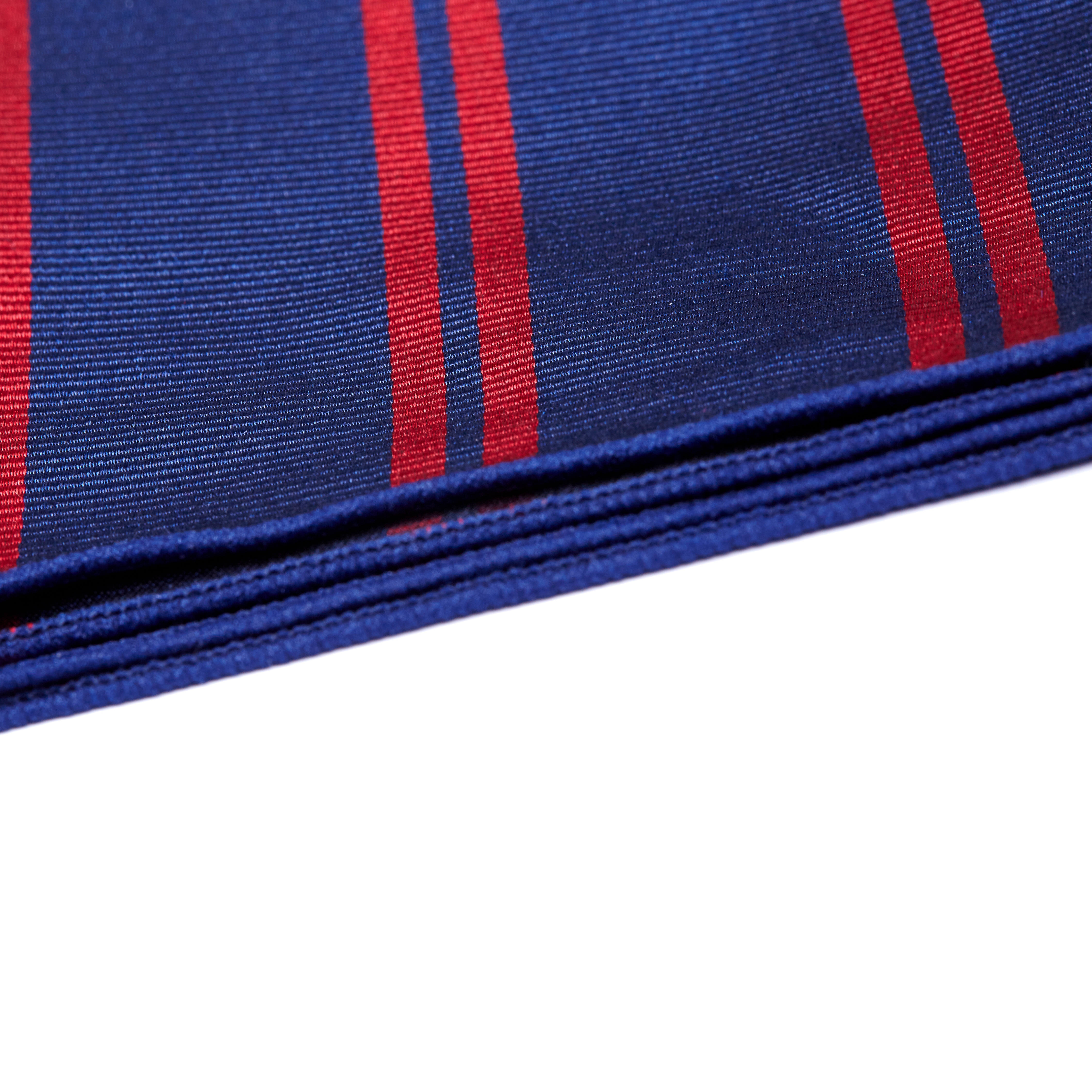 Marineblaues Seiden Einstecktuch Mit Roten Doppelstreifen - 2