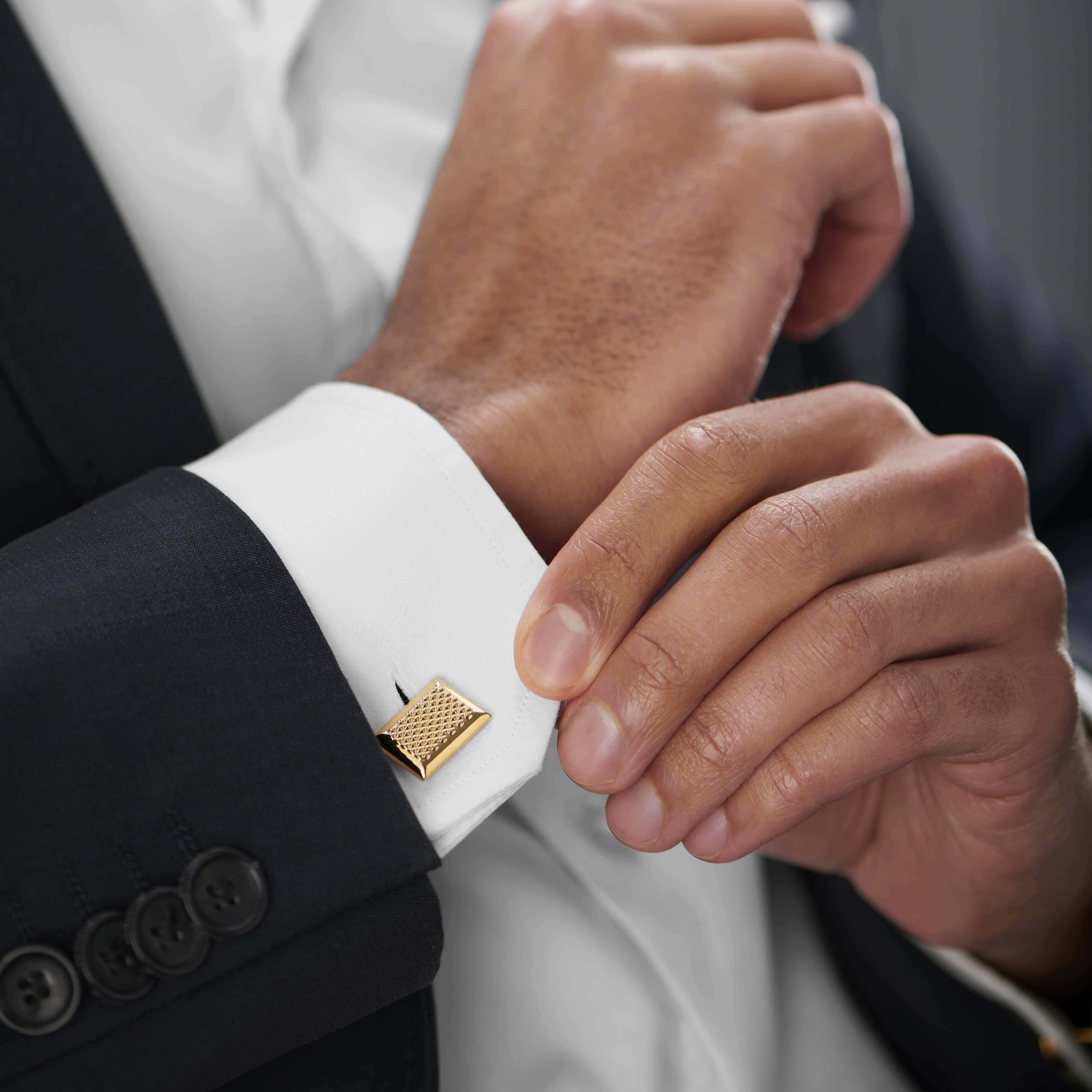 Rectangle Gold-Tone Dotted Cufflinks - 4