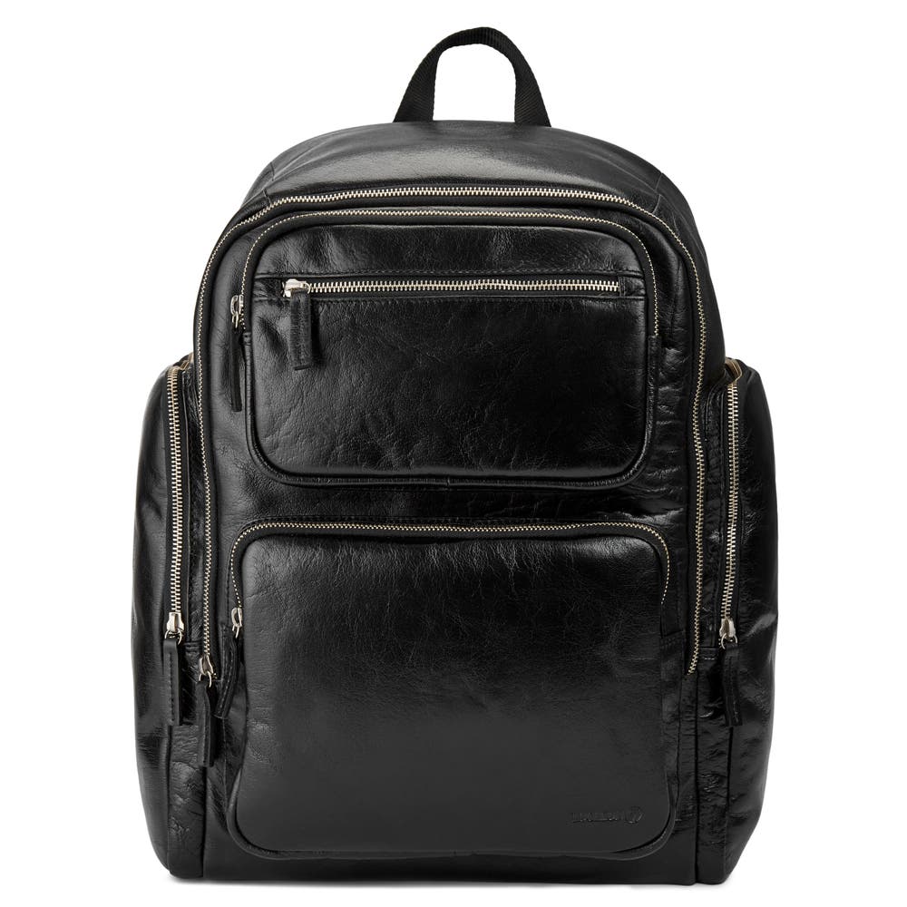 black faux leather backpack large Women Travel Rucksack Faux-Leather Bag Adjustable shoulder straps with buckle Antony Morato FAUX LEATHER BACKPACK