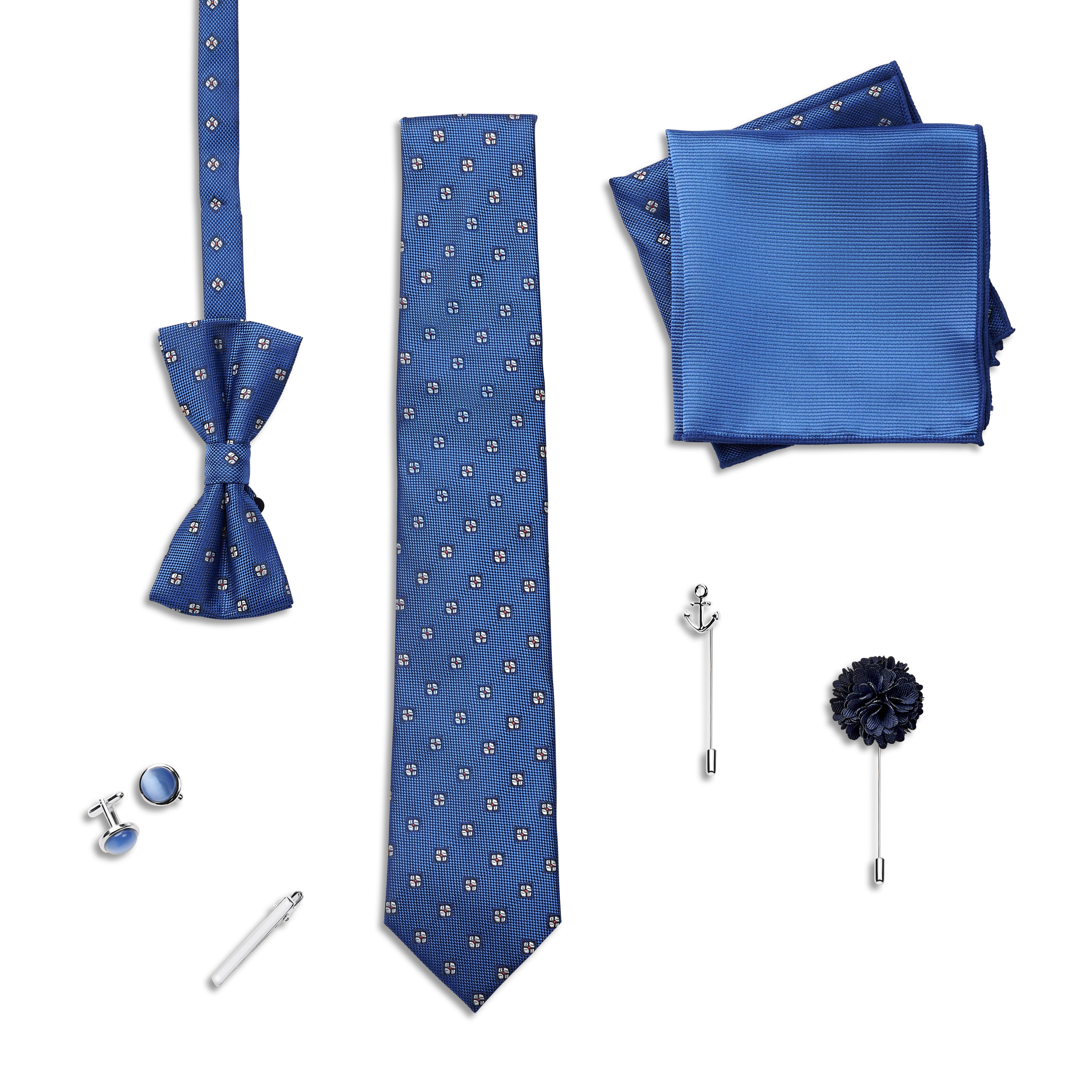 Подаръчна кутия с аксесоари за костюм | Комплект в синьо, бяло и сребристо - 4