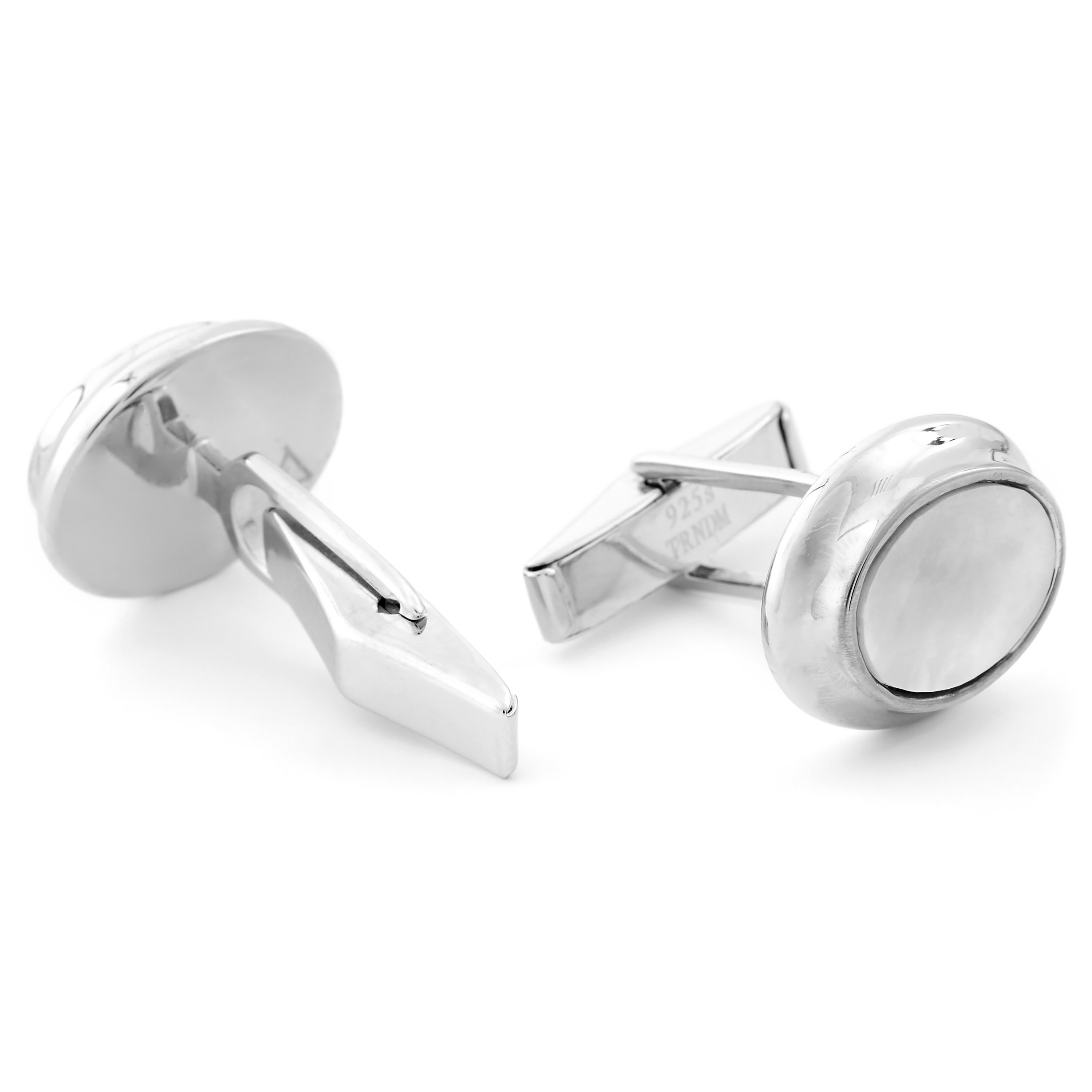 925er Silber Manschettenknöpfe Und Krawattenklammer Set Mit Weißer Perle - 5