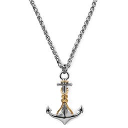 Tadd | Silver-Tone Stainless Steel Anchor & Gold-Tone Knot Wheat Chain Necklace